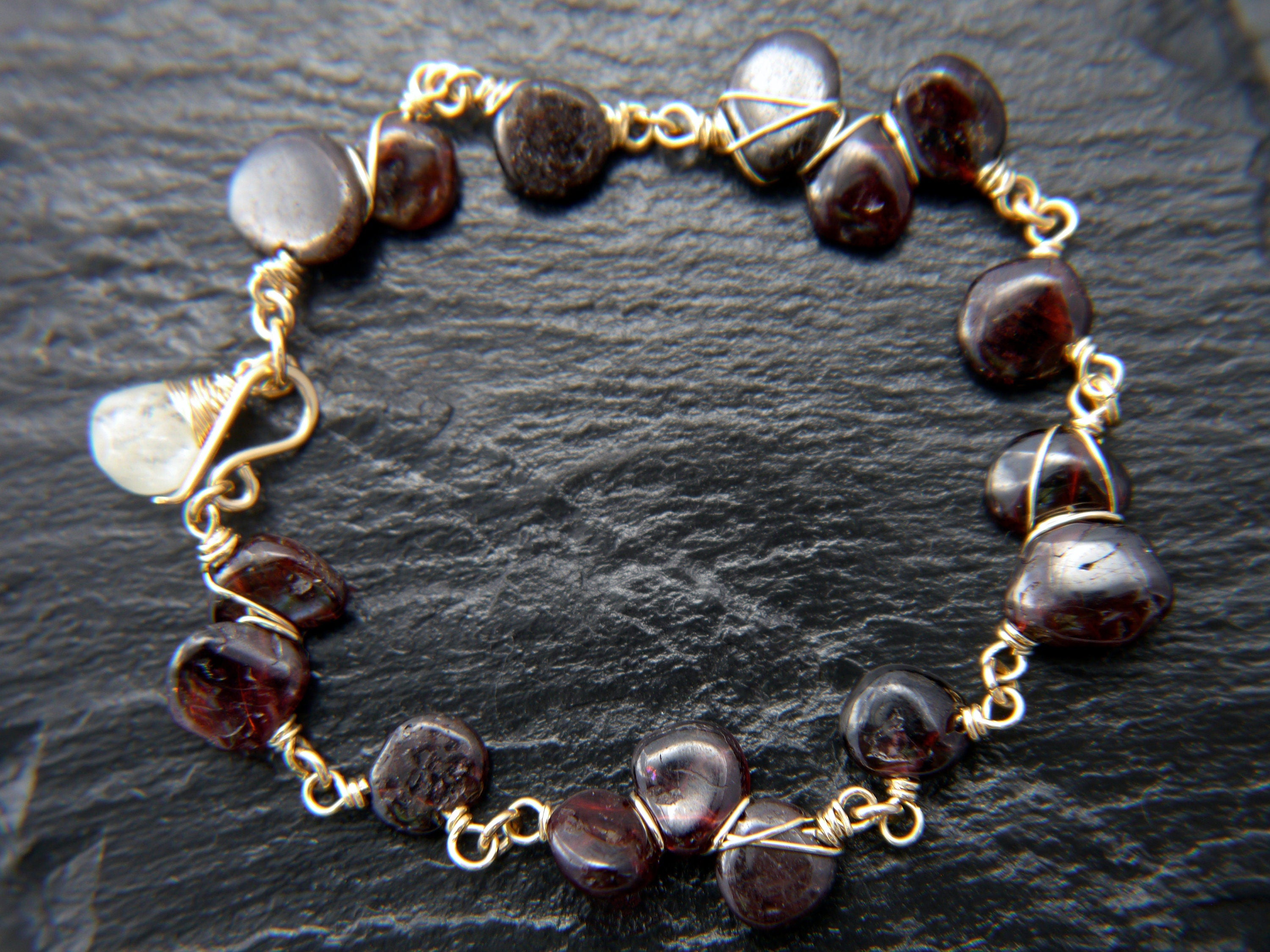 Garnet Aquamarine Gemstone Bracelet, 14K Gold Filled Jewelry, January March Birthstone