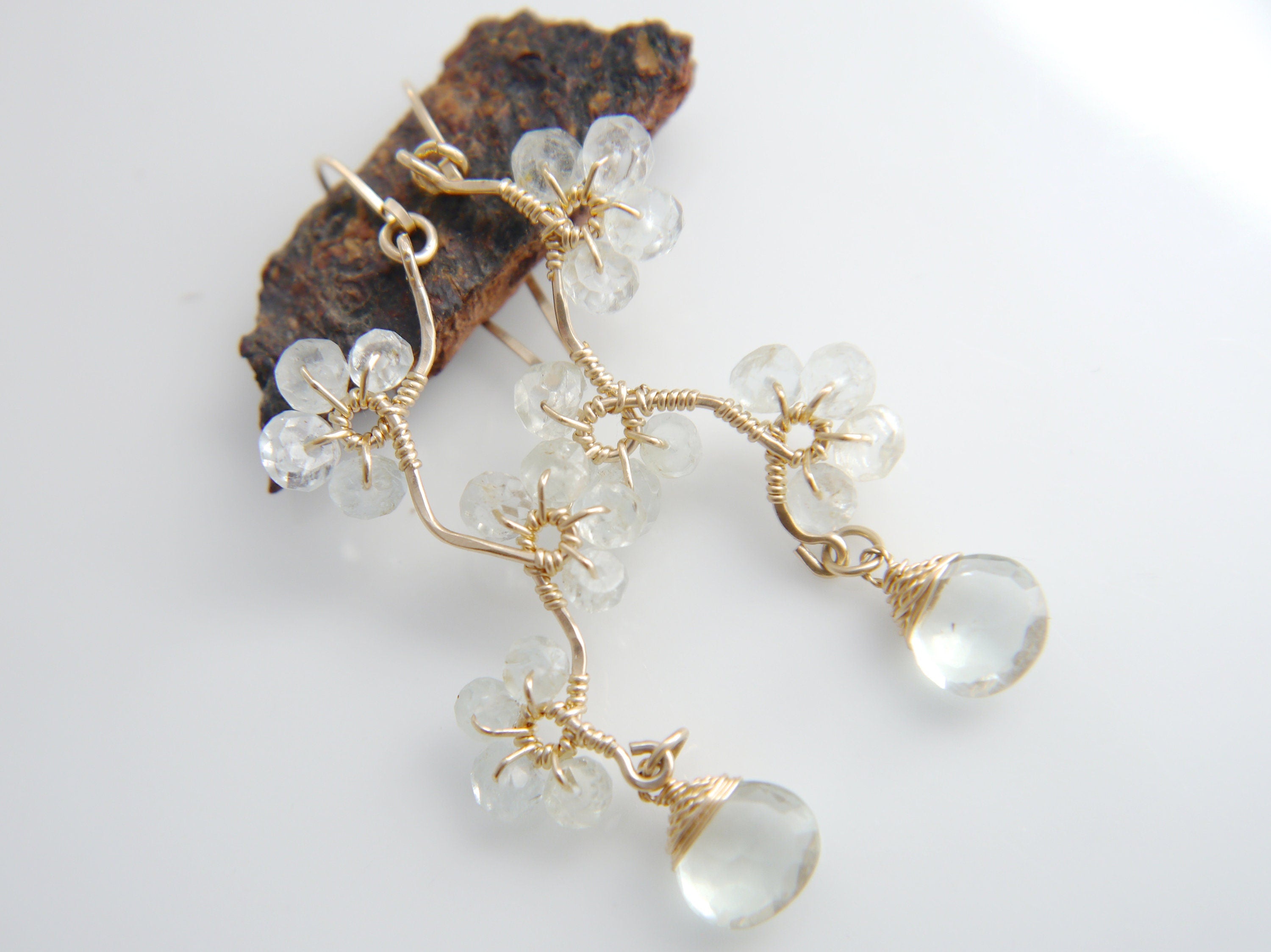 Aquamarine Green Amethyst Floral Chandelier Earrings, 14K Gold Filled Dangle, Garden Jewelry
