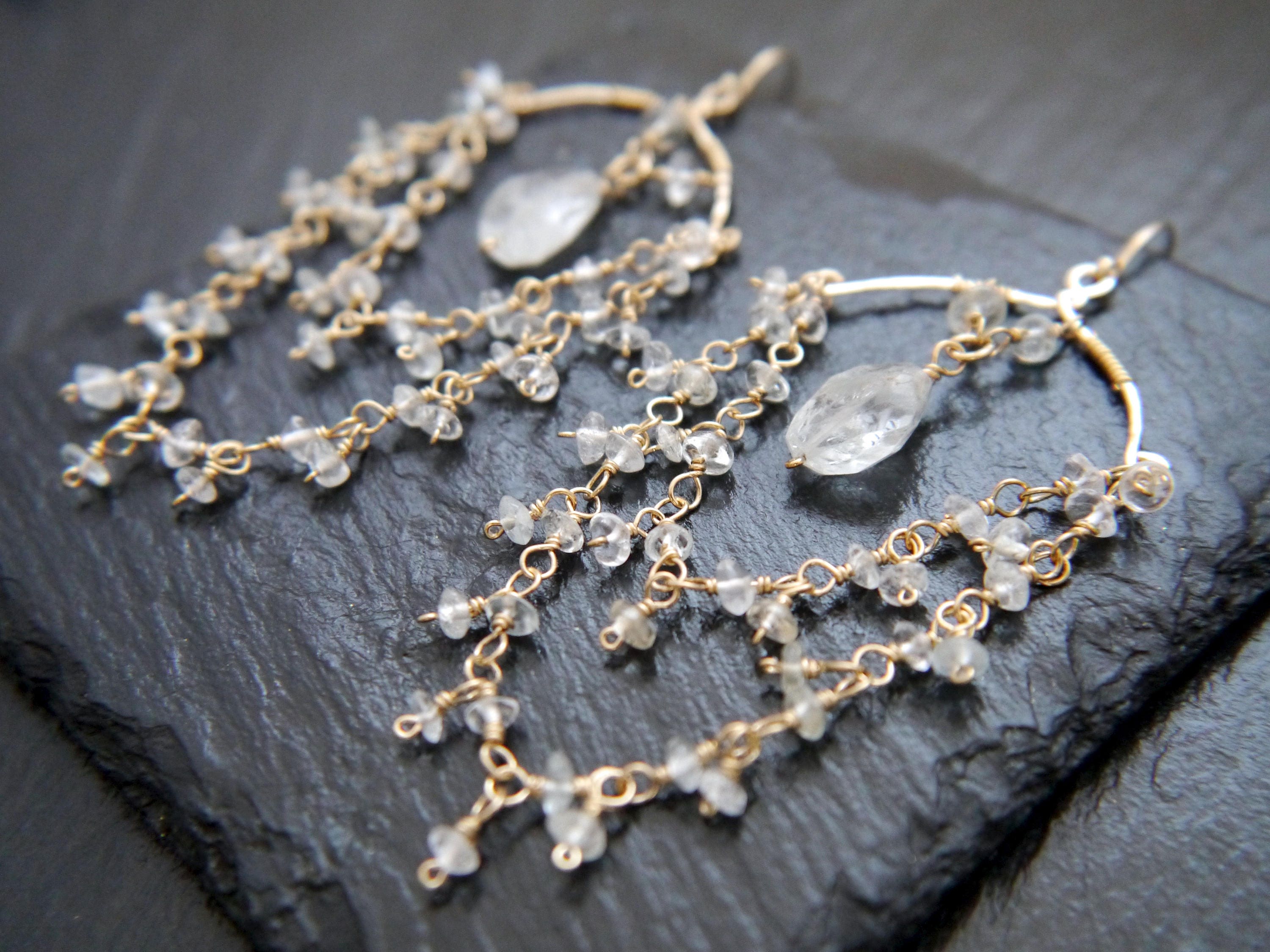 Aquamarine Fringe Chandelier Earrings, 14K Gold Filled Boho Dangle, Wedding Jewelry