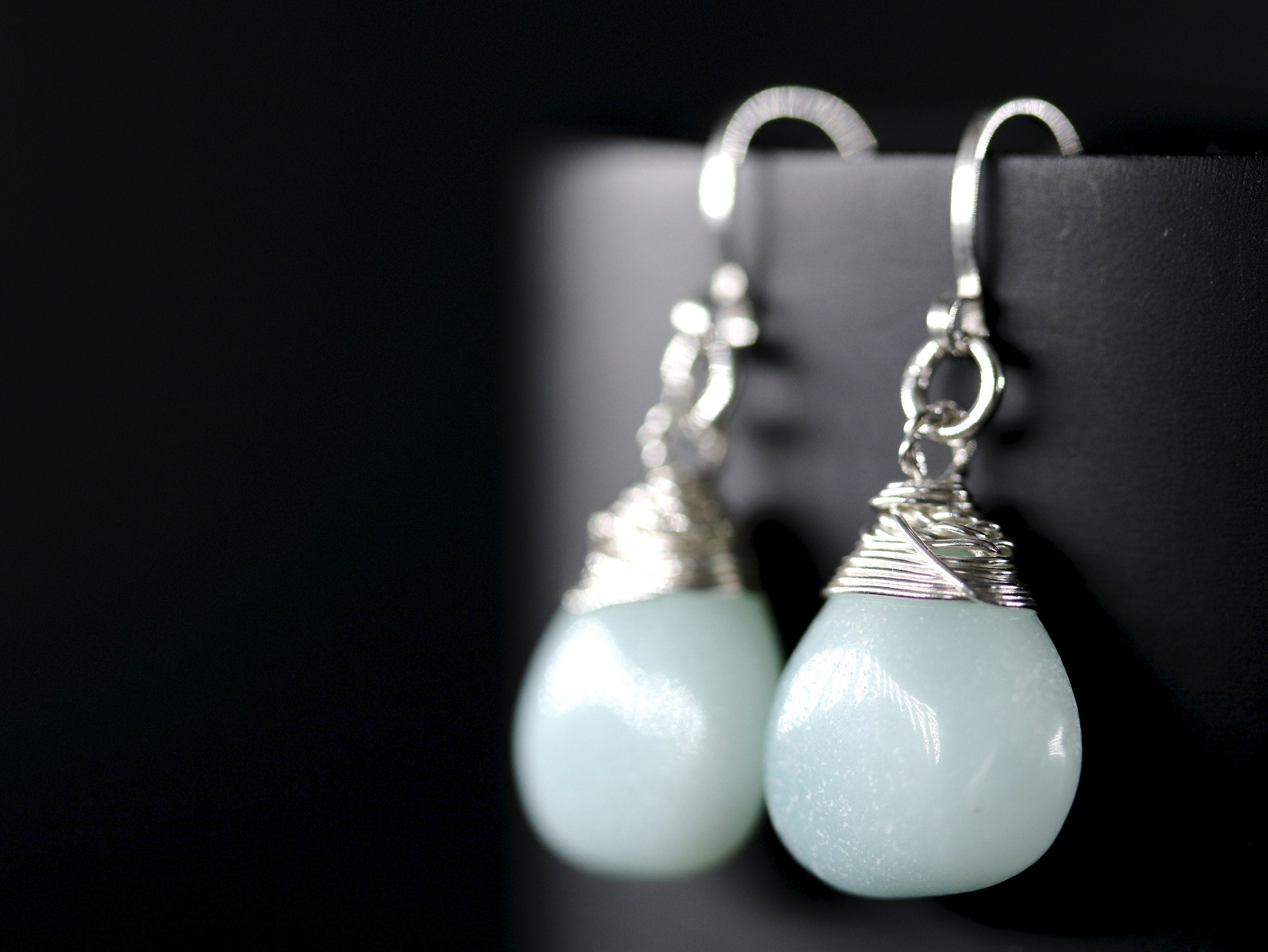 Amazonite Teardrop Gemstone Earrings, Sterling Silver Something Blue