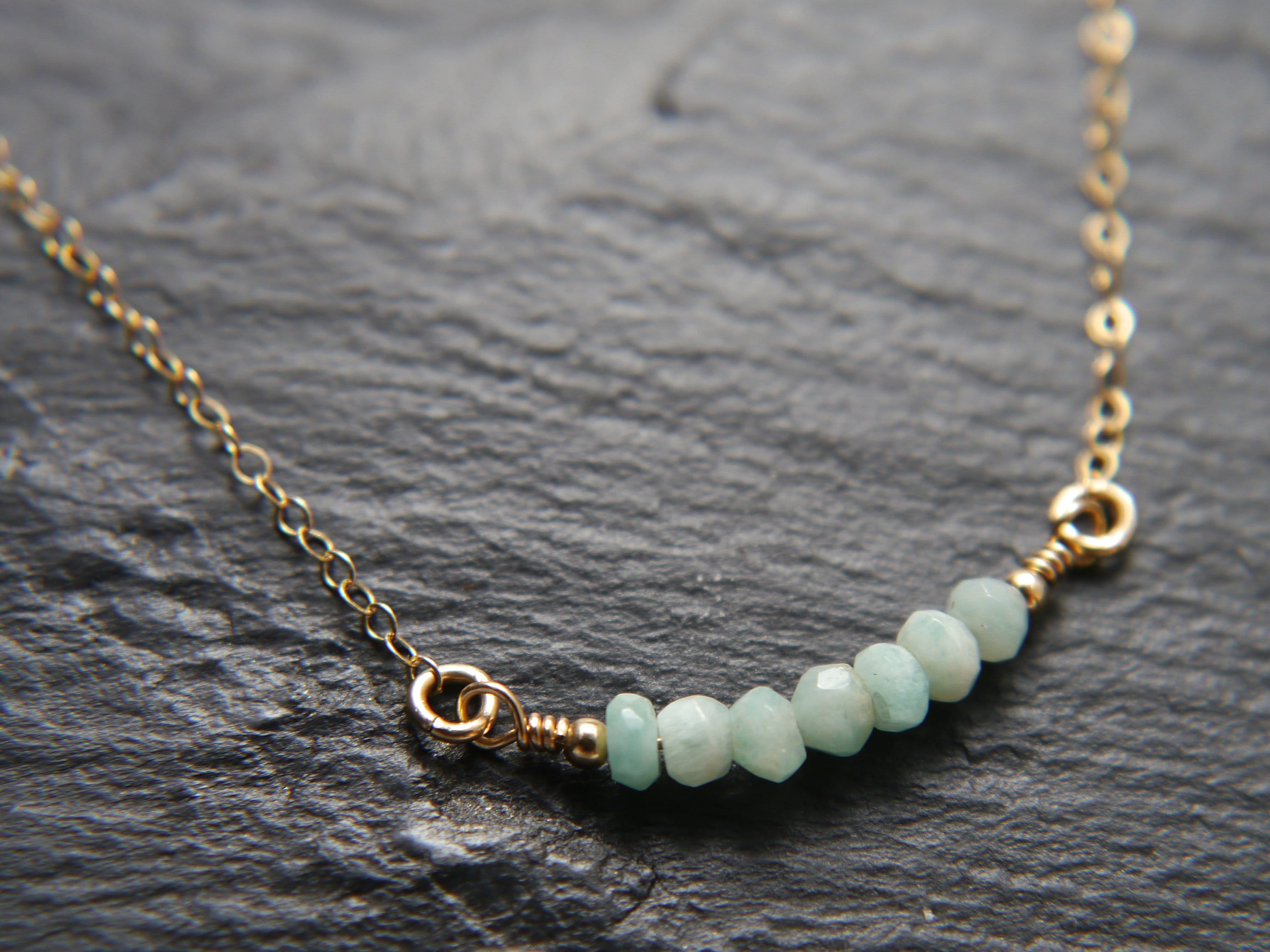 Amazonite Bar Gemstone Necklace, 14K Gold Filled, Minimalist Style