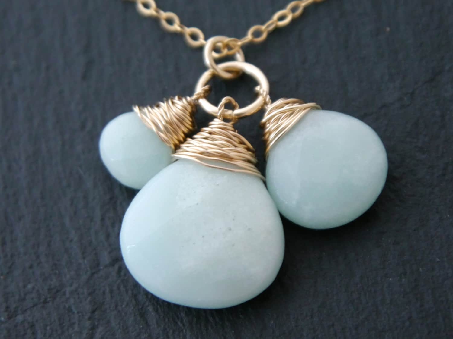 Amazonite Briolette Pendant Necklace Gold Filled Minimalist Style
