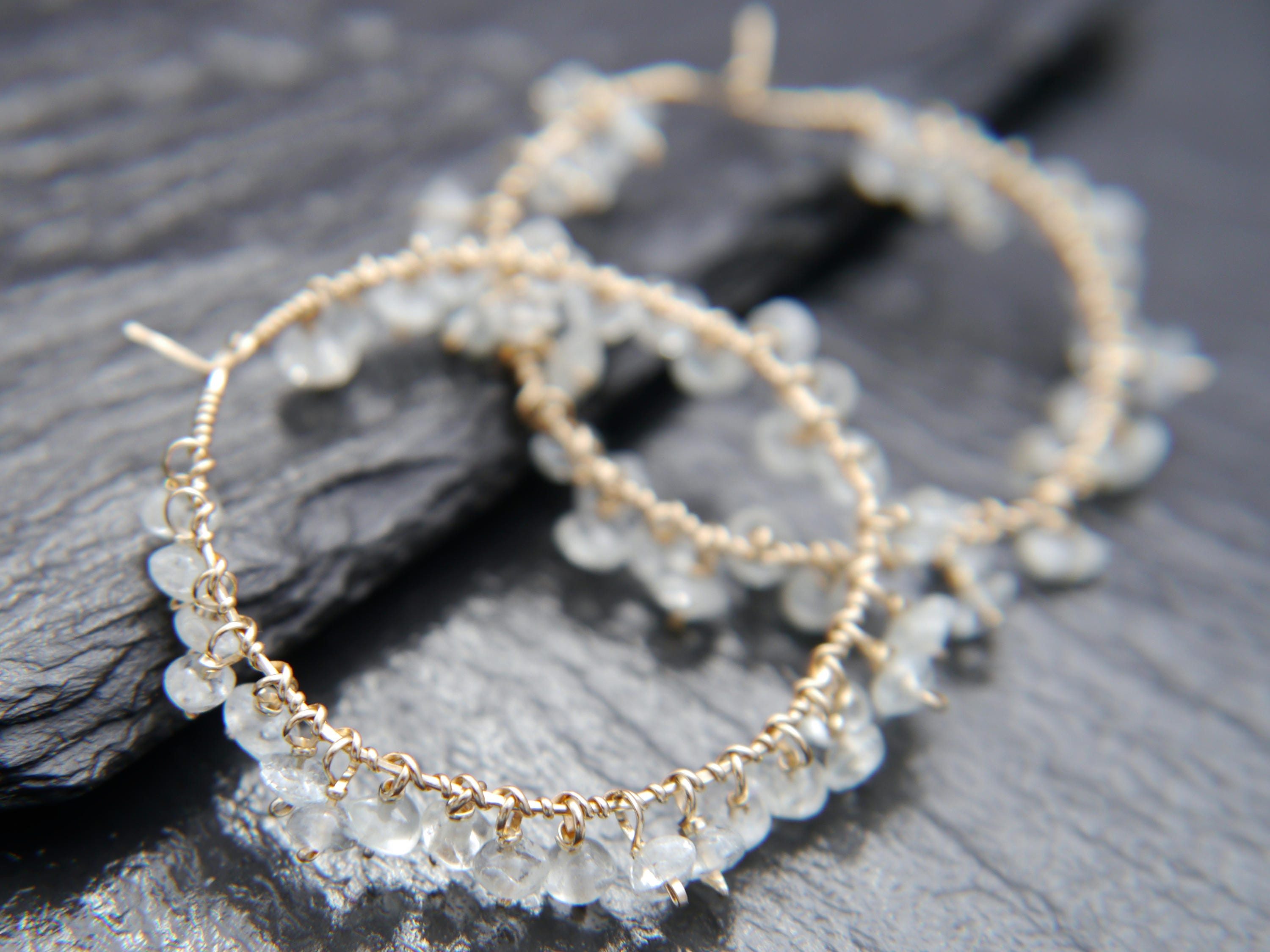 Aquamarine Floral Hoop Gemstone Earrings, 14K Gold Filled Boho Style