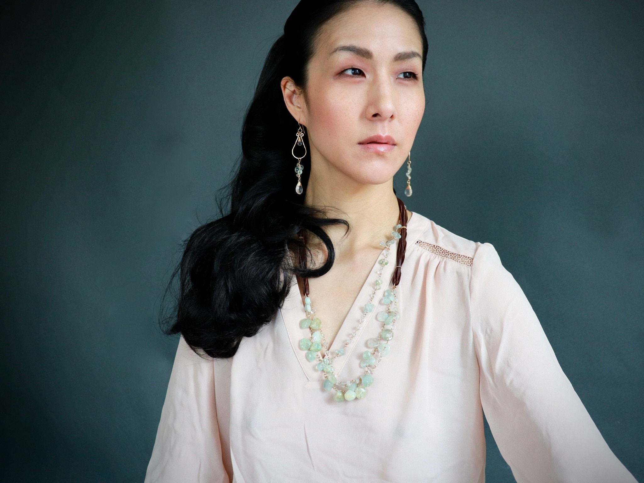 Aquamarine Quartz Chandelier Gemstone Earrings, 14K Gold Filled Ethereal Bride