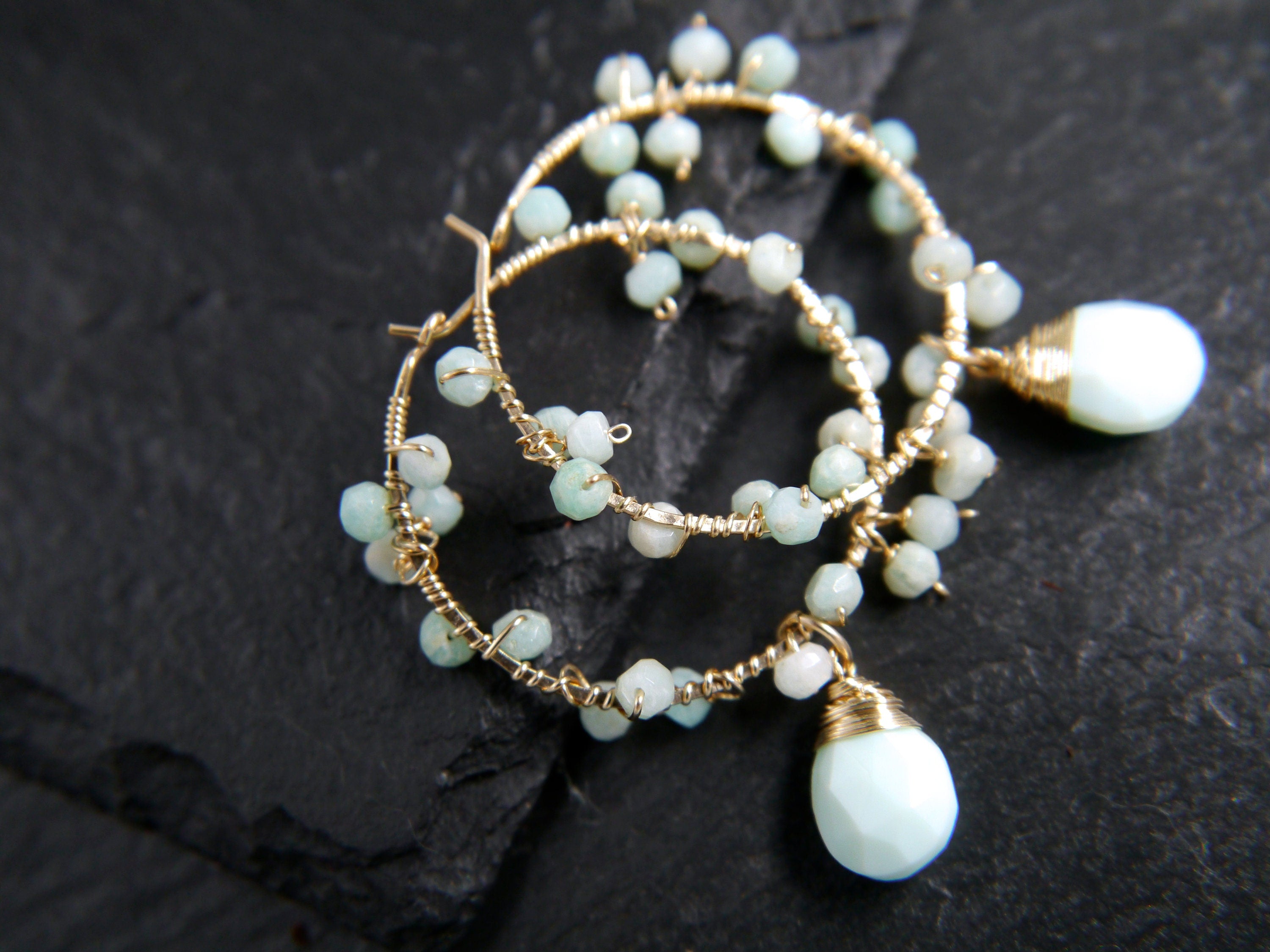 Amazonite Blue Opal Garland Earrings, 14K Gold Filled Floral Drape, Nature Inspired Statement