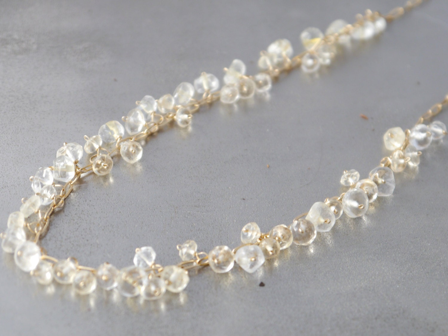 Citrine Garland Necklace, 14K Gold Filled Fringe Chain, Delicate Minimalist Jewelry