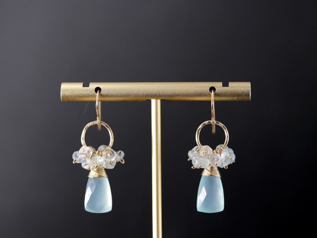 Labradorite Opal Cluster Gemstone Earrings, 14K Gold Filled Bohemian Wedding