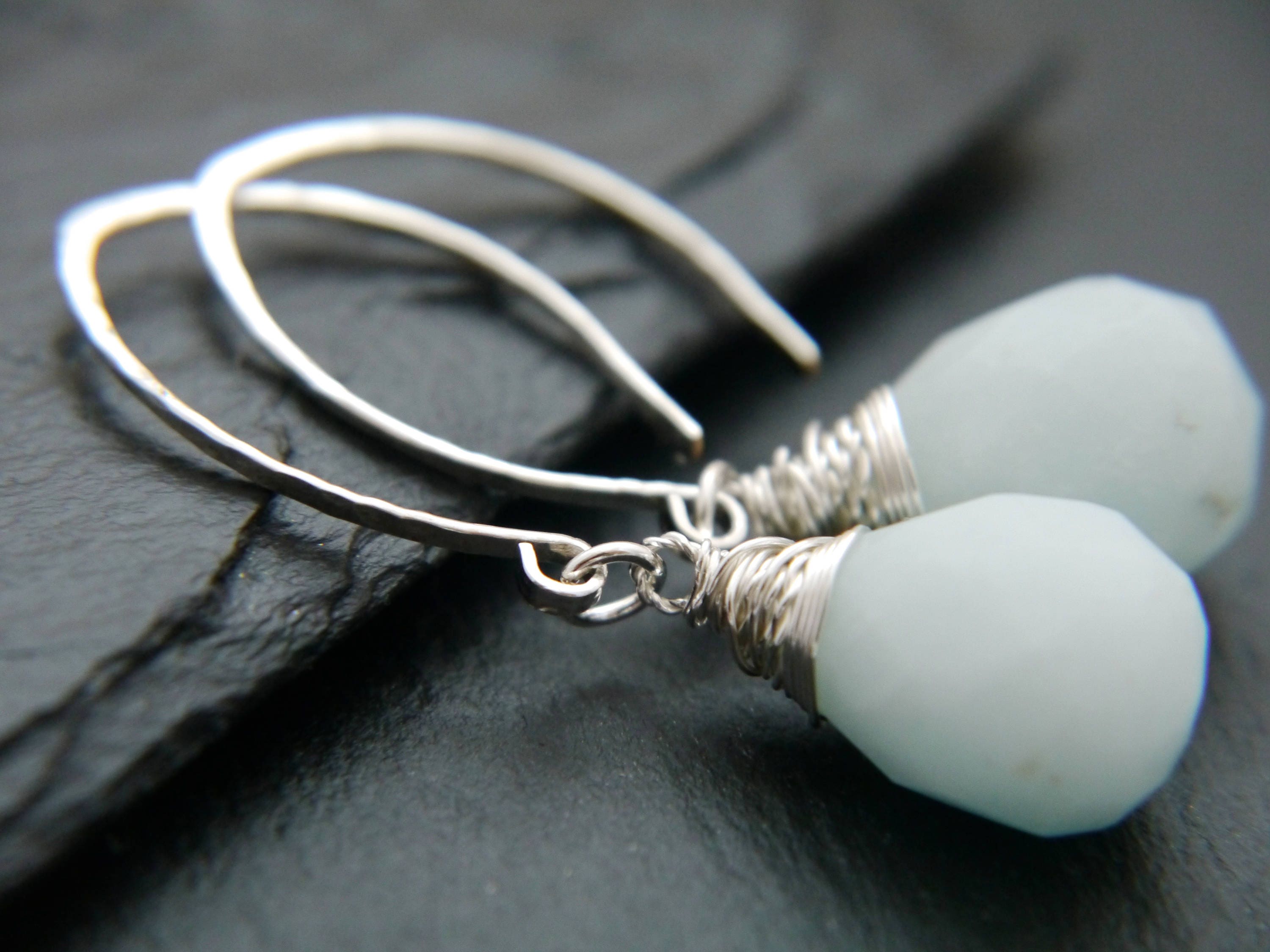 Amazonite Hoop Gemstone Earrings, Sterling Silver, Something Blue