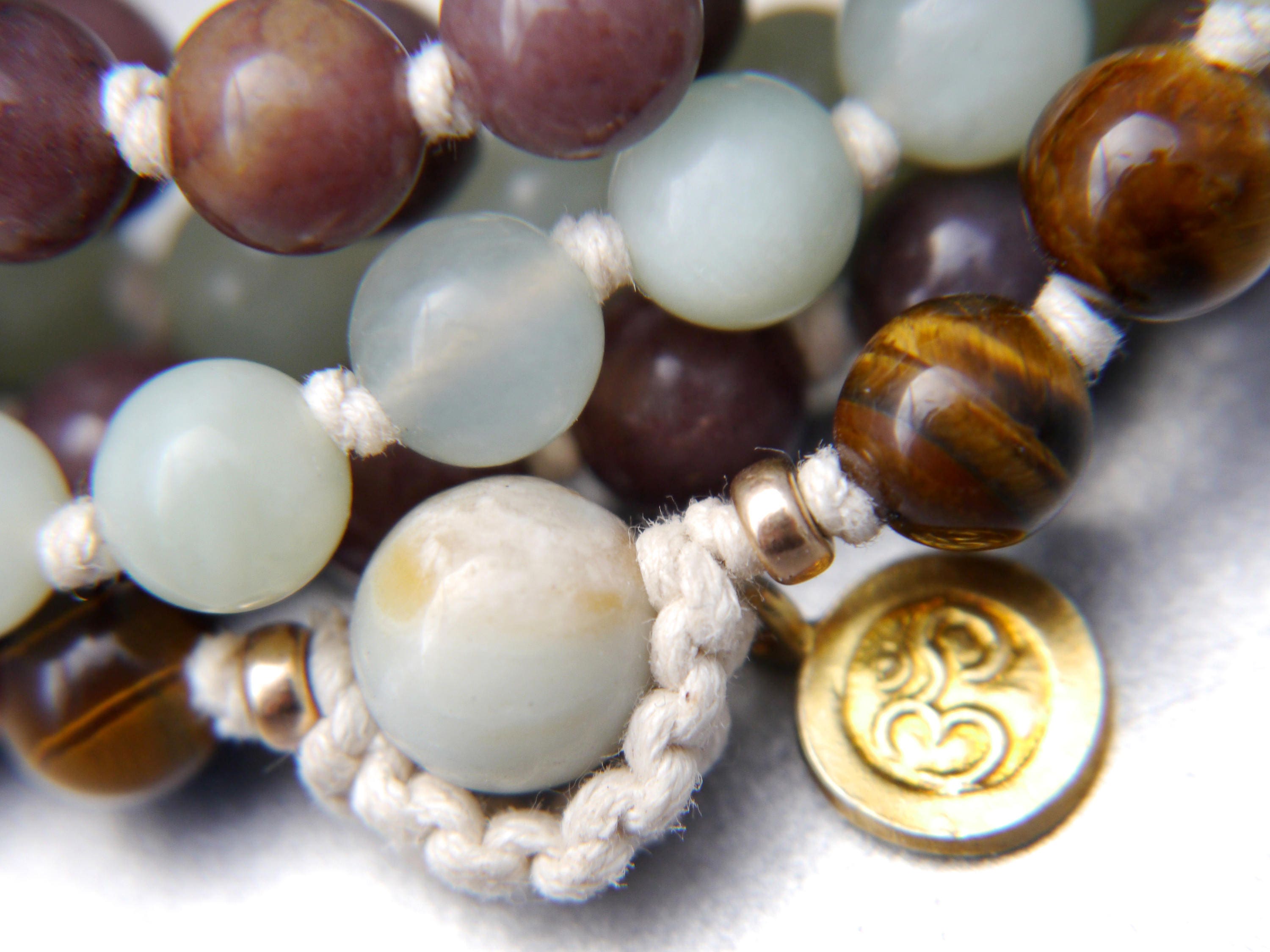 Purple Aventurine Sea Green Serpentine Mala Beads, 108 Gemstone , Hand Knotted