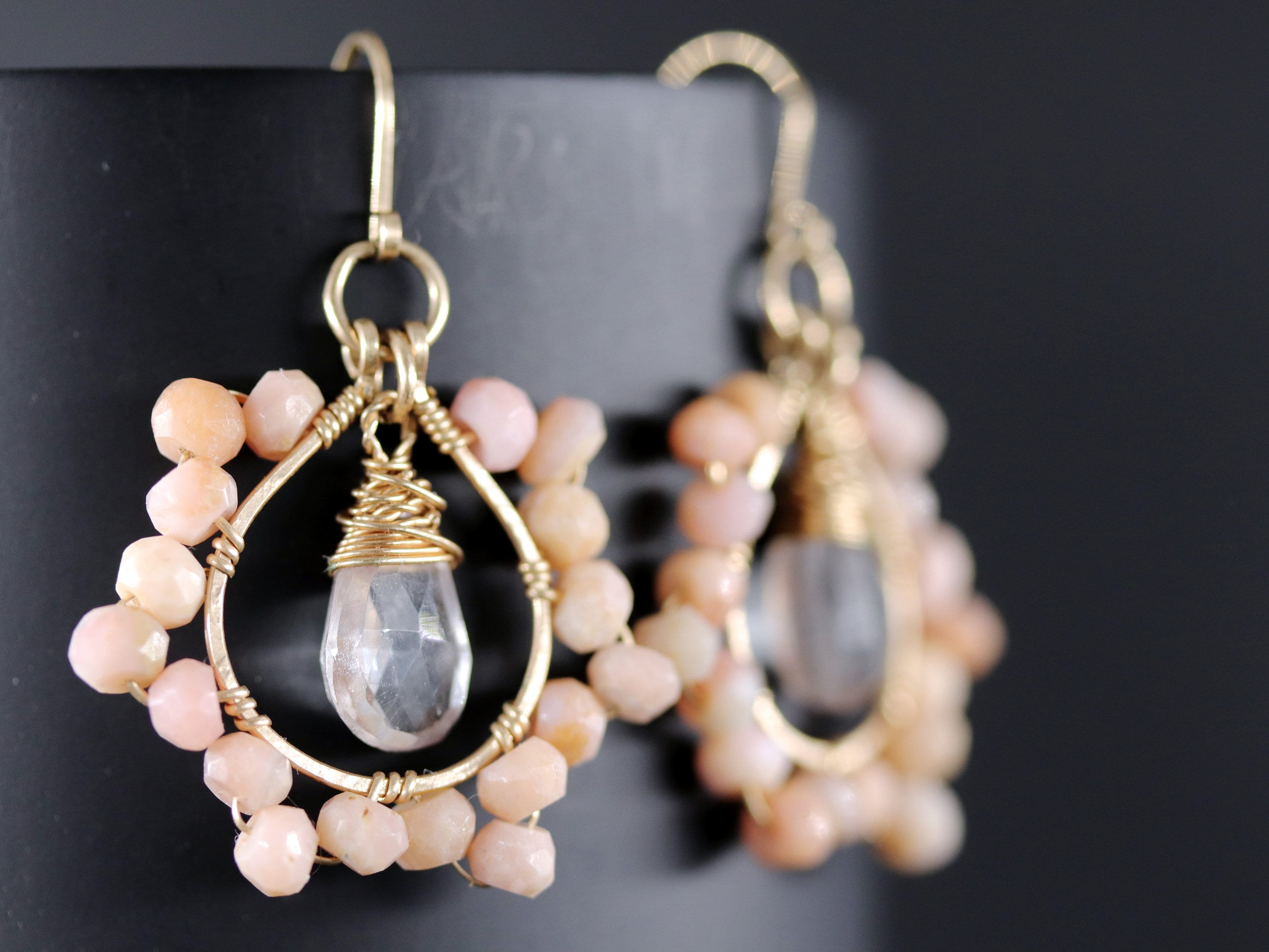 Pink Opal Teardrop Floral Gemstone Earrings, 14K Gold Filled Garden Wedding