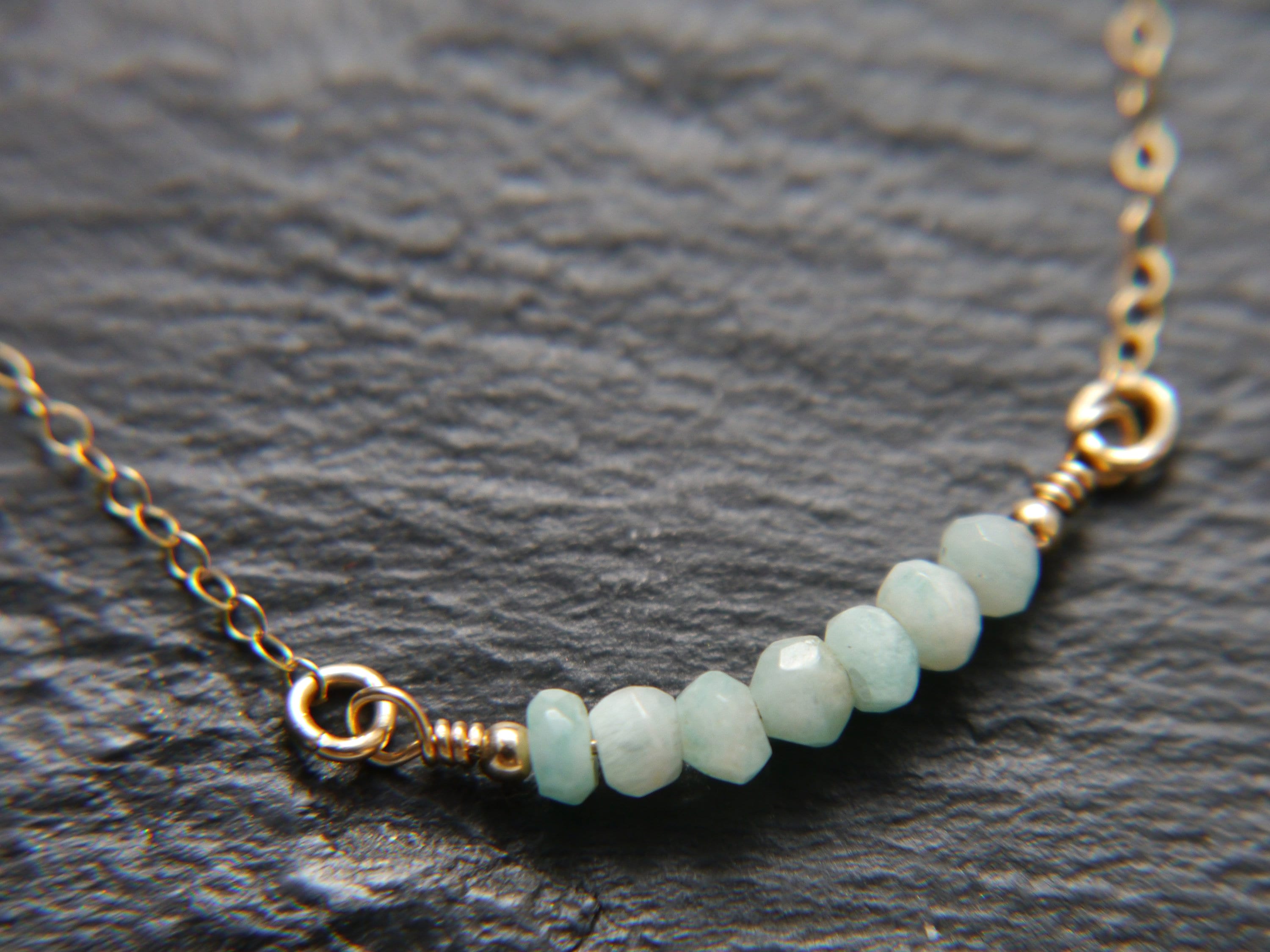 Amazonite Bar Gemstone Necklace, 14K Gold Filled, Minimalist Style