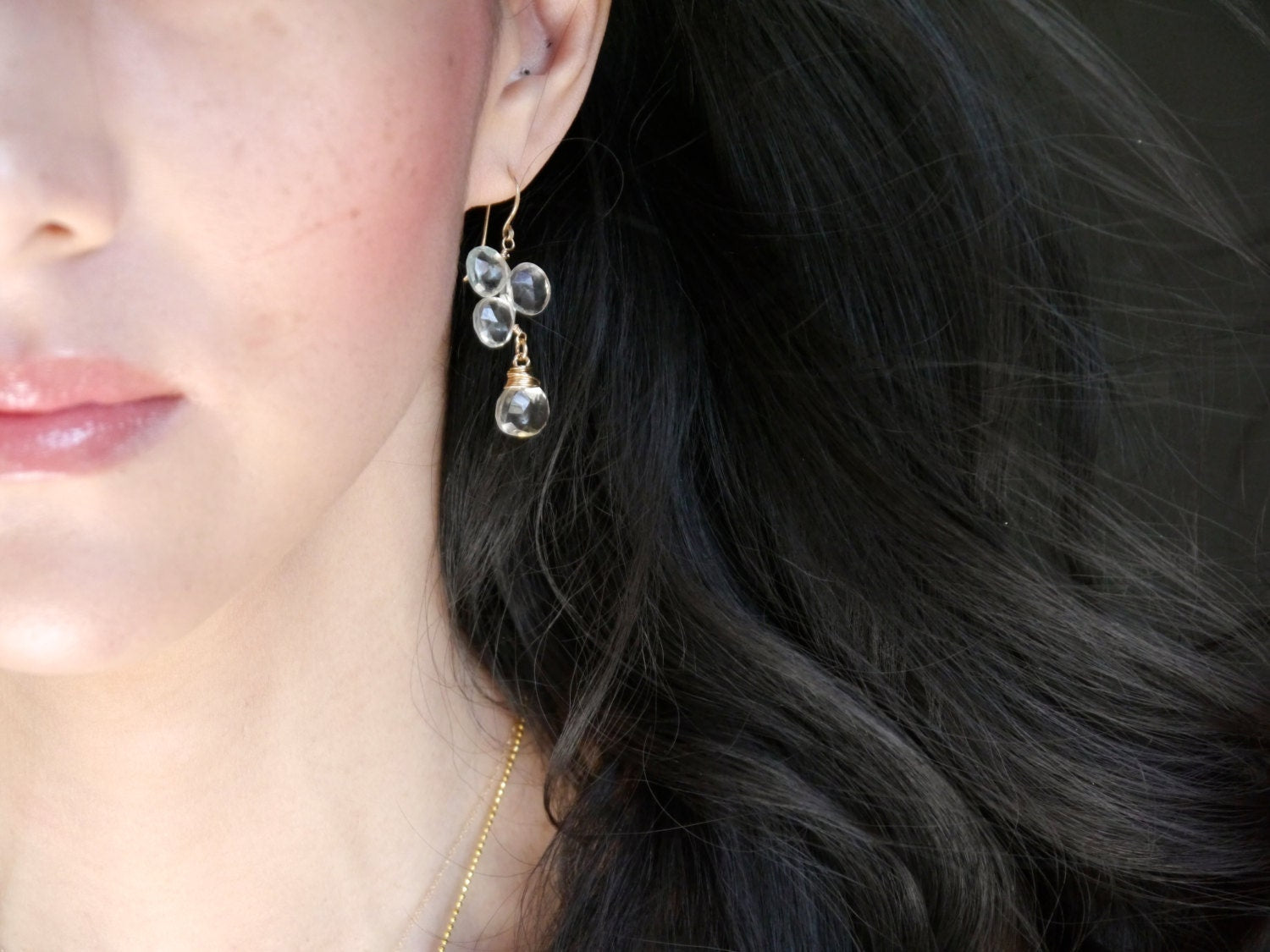 Green Amethyst Floral Gemstone Earrings, 14K Gold Filled Botanical Bride