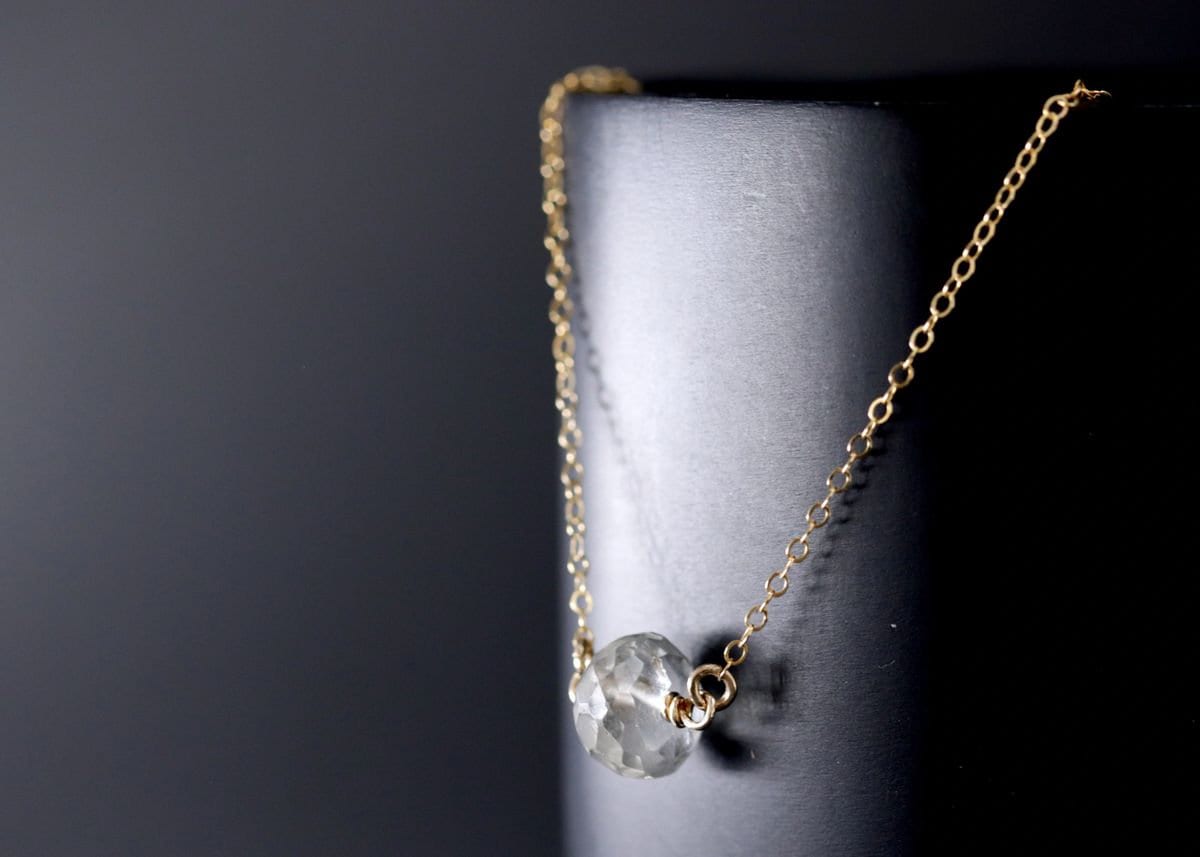 Green Amethyst Pendant Gemstone Necklace, 14K Gold Filled Minimalist Jewelry