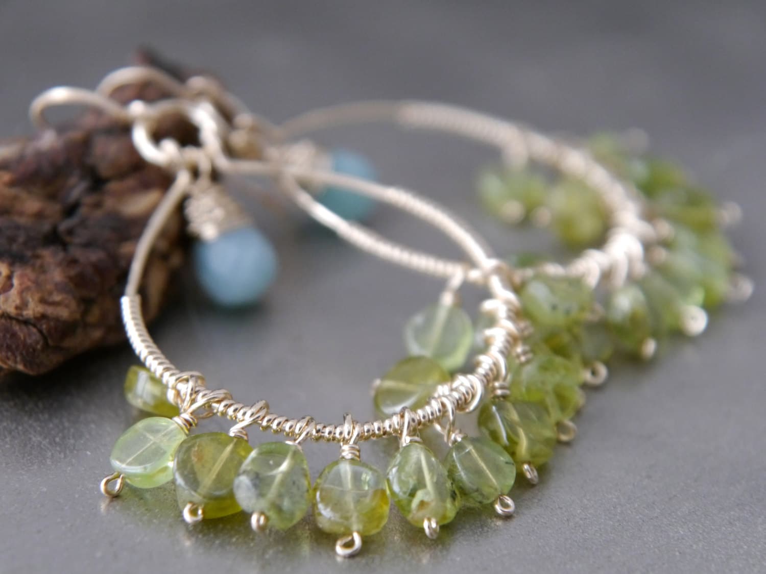 Peridot Aqua Amazonite Hoop Gemstone Earrings, 14K Gold Filled Nature Inspired
