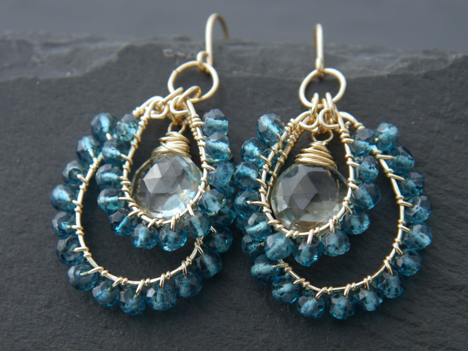 Apatite Green Amethyst Hoop Earrings, 14K Gold Filled Ocean Inspired Jewelry, Beach Wedding