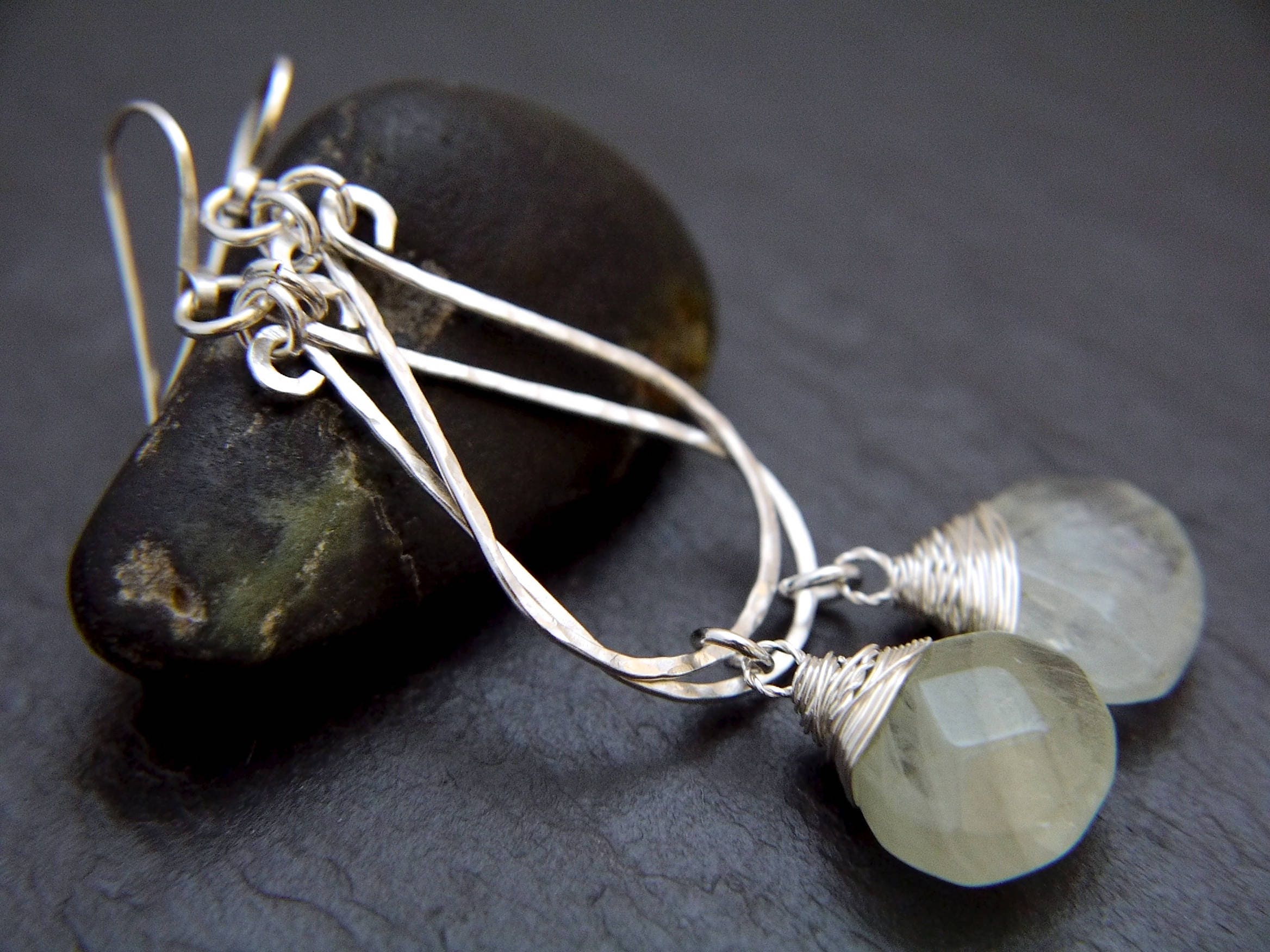 Aquamarine Teardrop Hoop Gemstone Earrings, Sterling Silver, Bridal