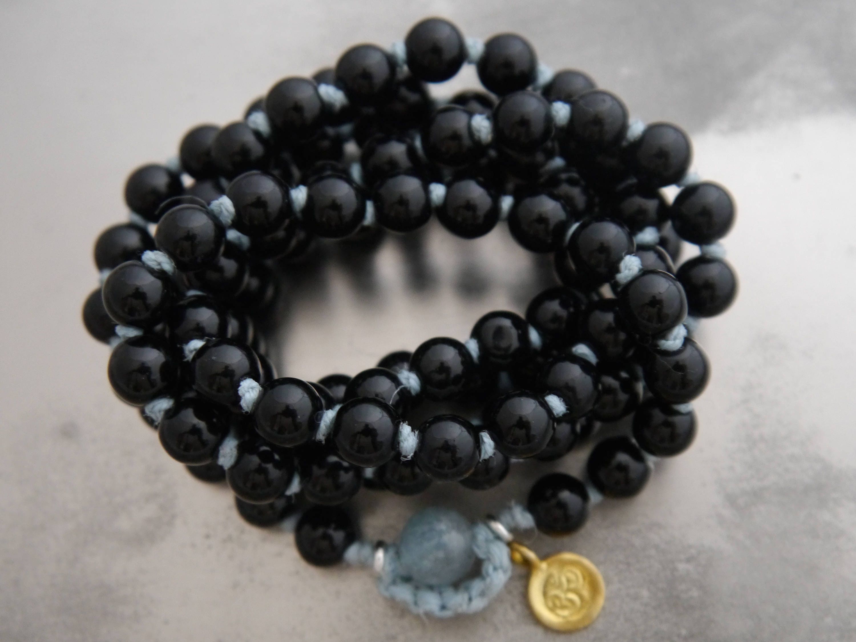 Black Obsidian Mala Beads, 108 Gemstone Beads, Wrap, Hand Knotted