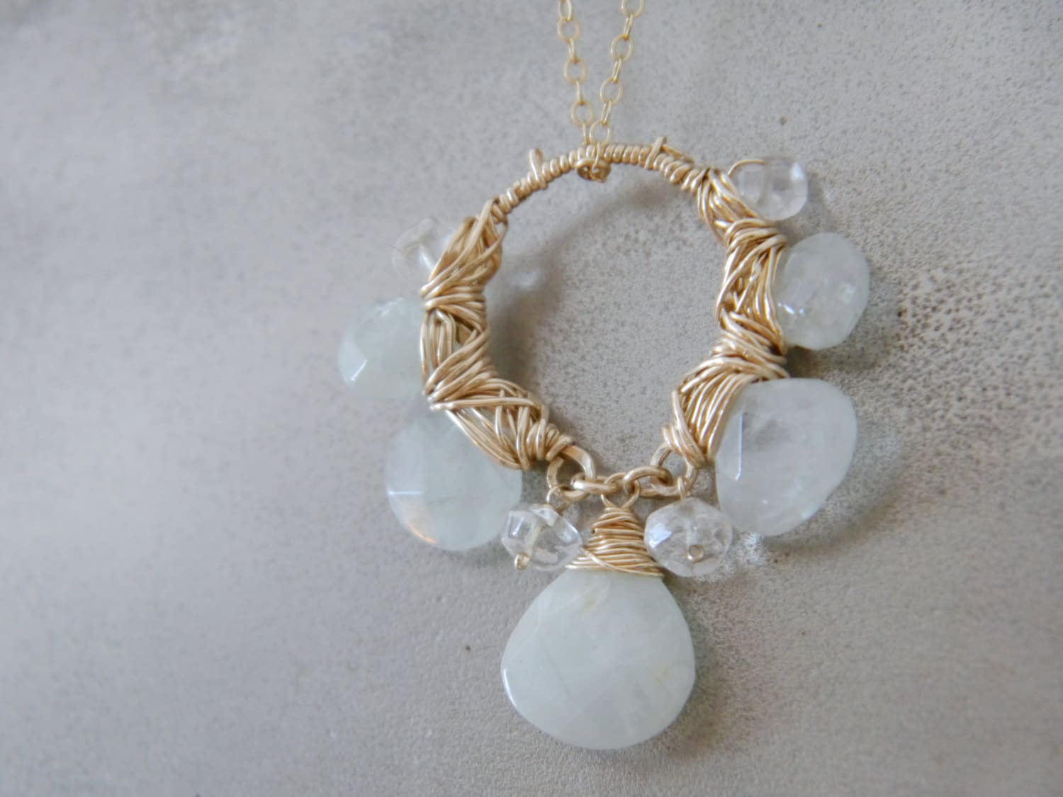 Aquamarine Flower Pendant Gemstone Necklace, 14K Gold Filled, Bohemian Wedding