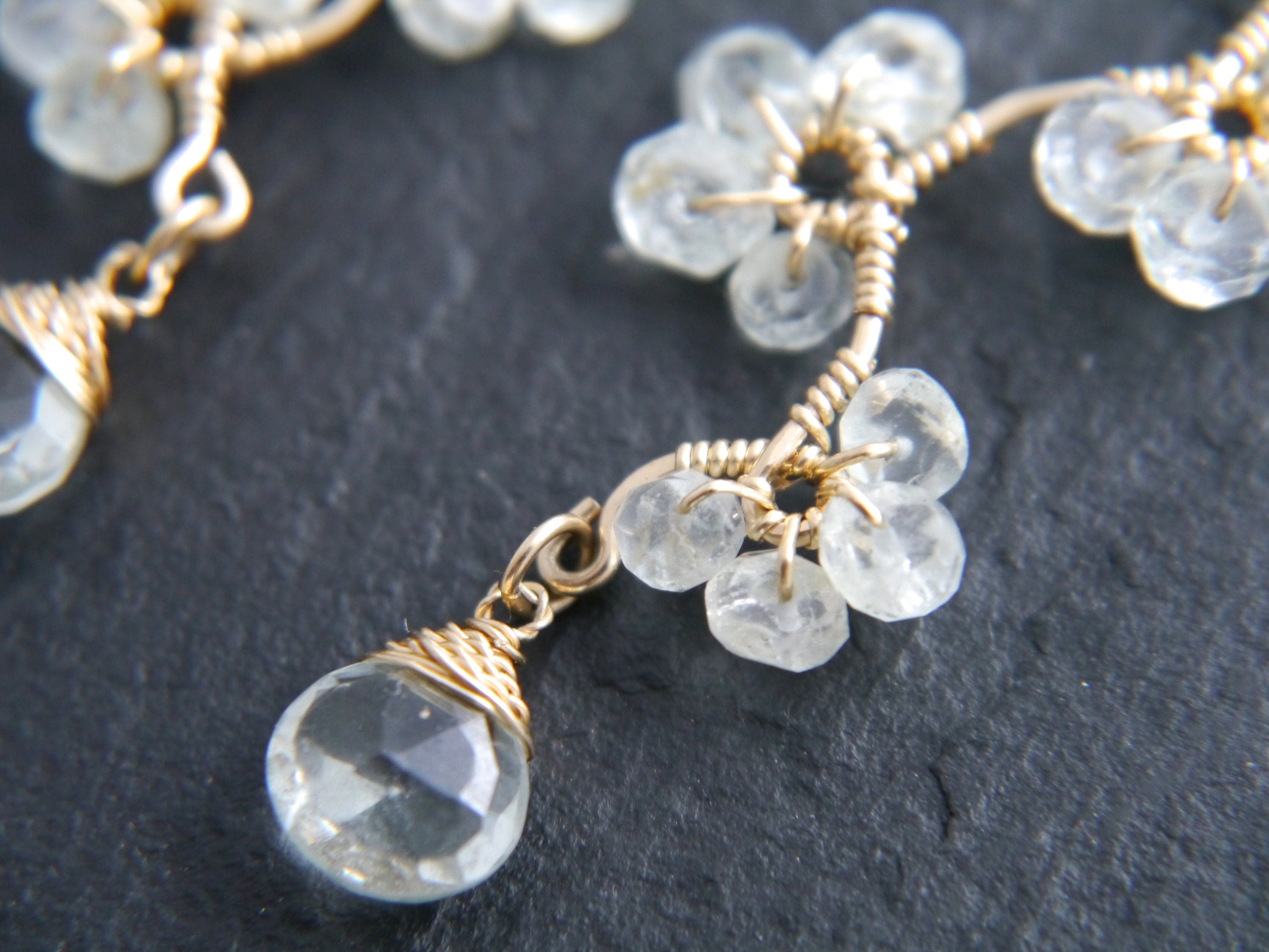 Aquamarine Green Amethyst Floral Chandelier Earrings, 14K Gold Filled Dangle, Garden Jewelry