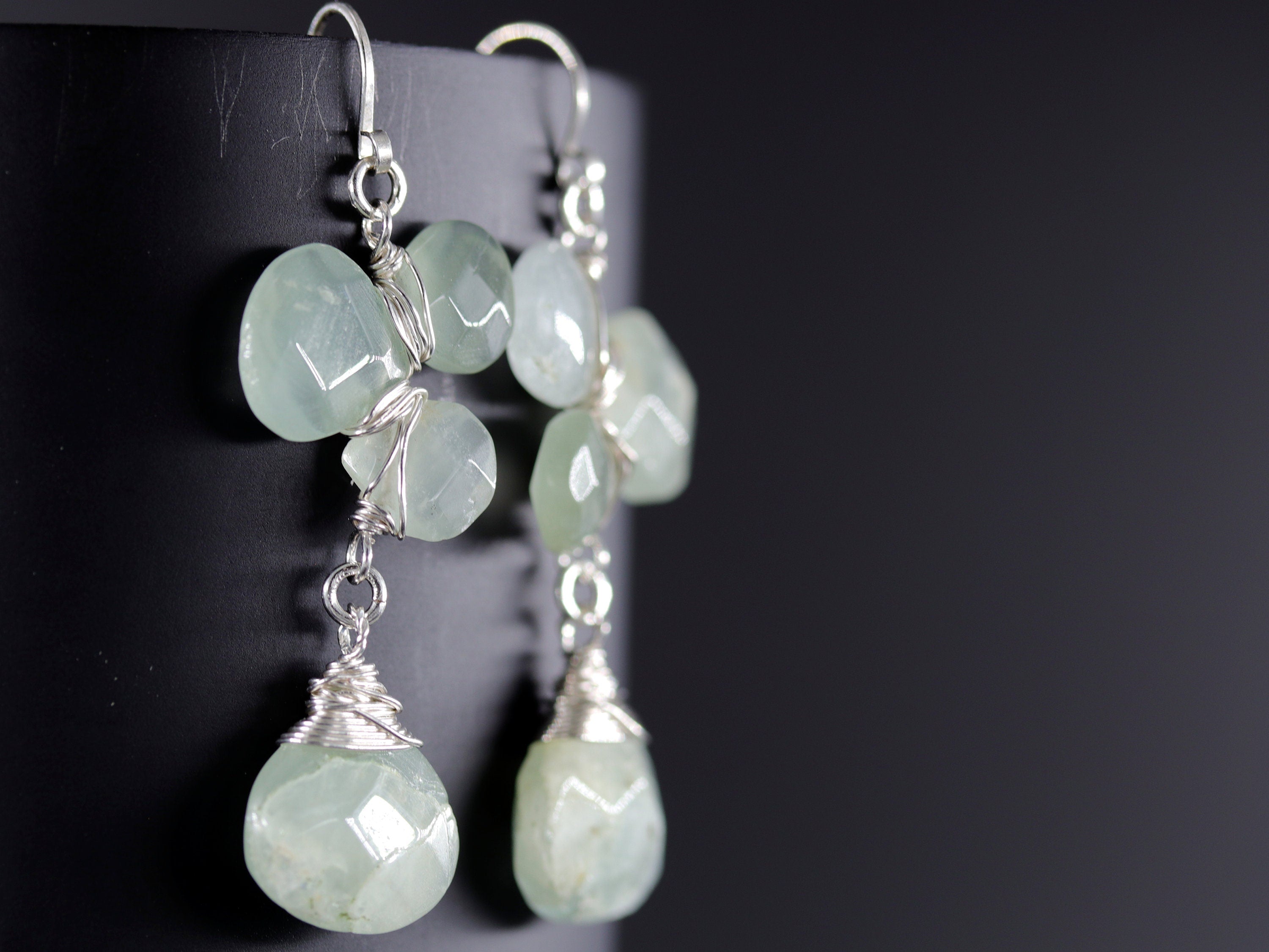 Aquamarine Flower Gemstone Earrings, Sterling Silver Wire Wrapped, Garden Wedding