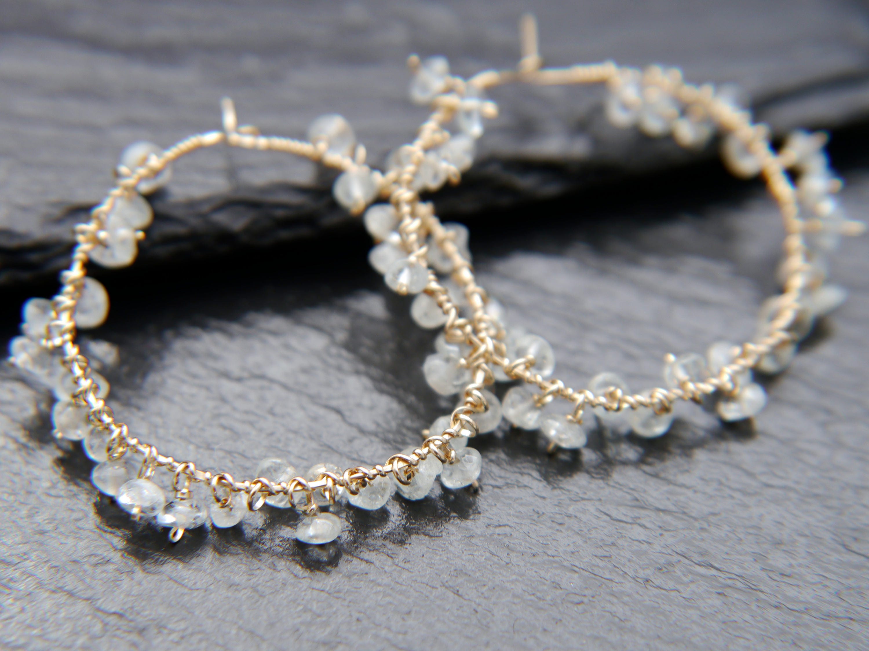 Aquamarine Floral Hoop Gemstone Earrings, 14K Gold Filled Boho Style