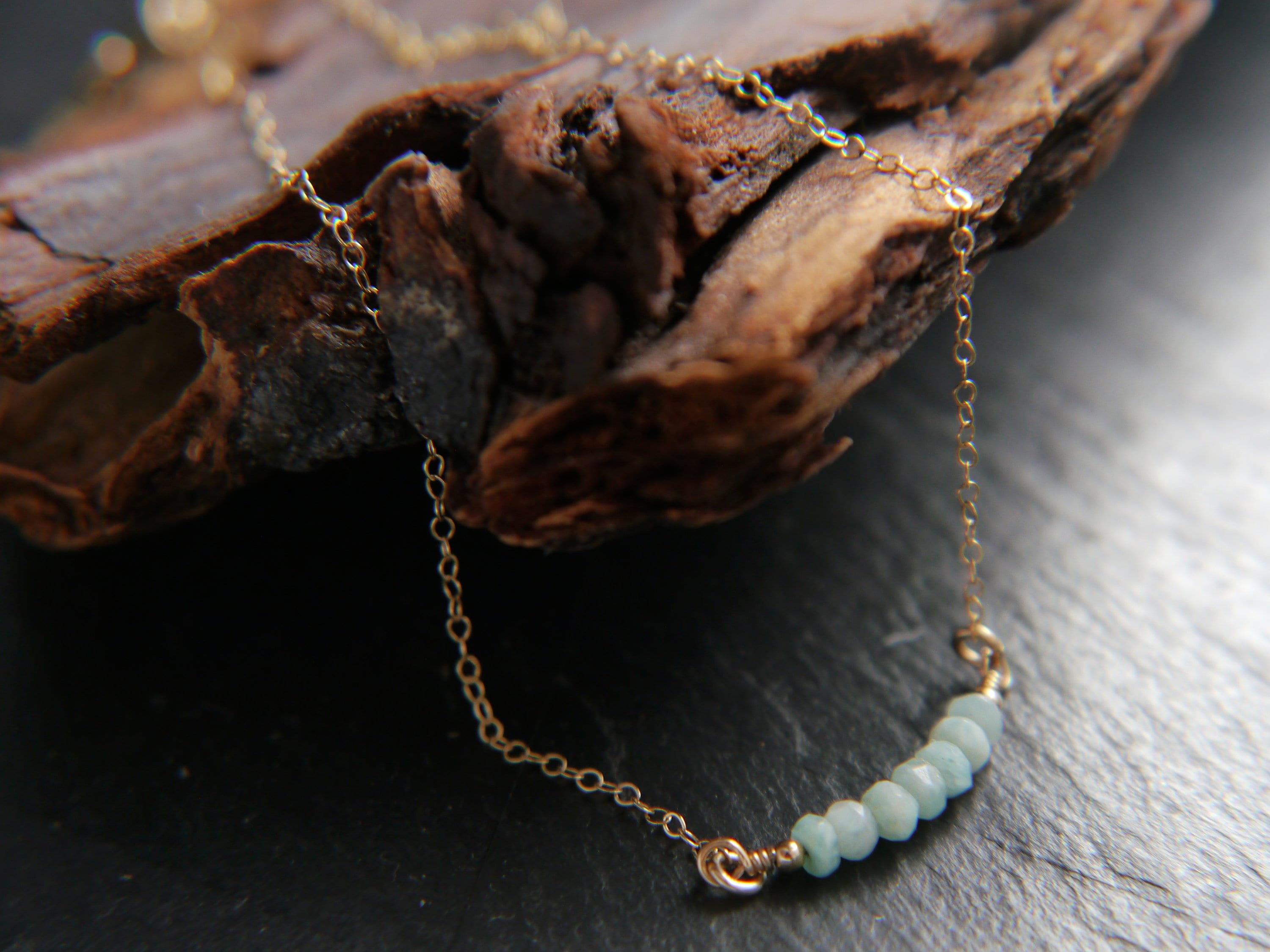 Amazonite Bar Gemstone Necklace, 14K Gold Filled, Minimalist Style