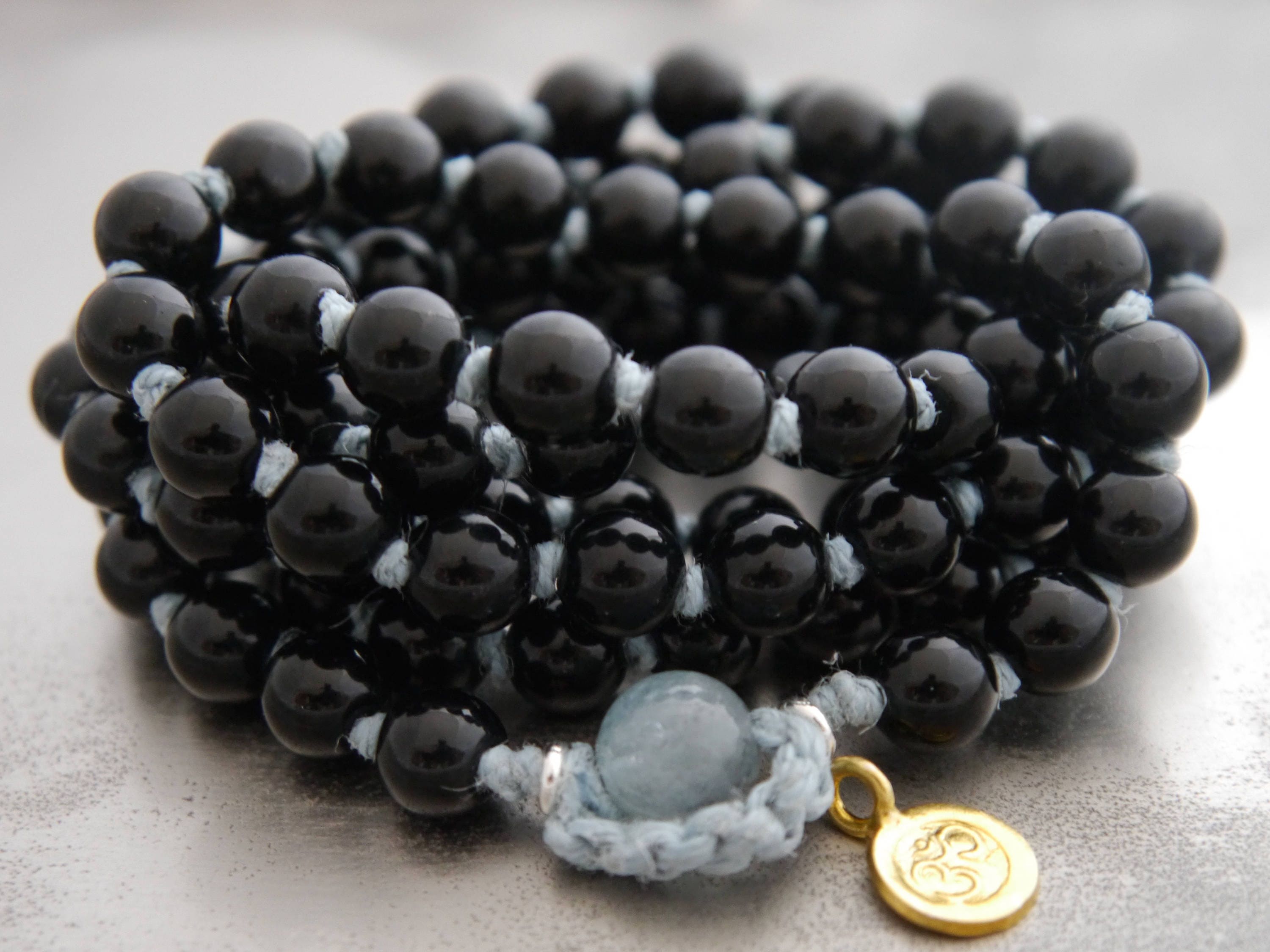 Black Obsidian Mala Beads, 108 Gemstone Beads, Wrap, Hand Knotted