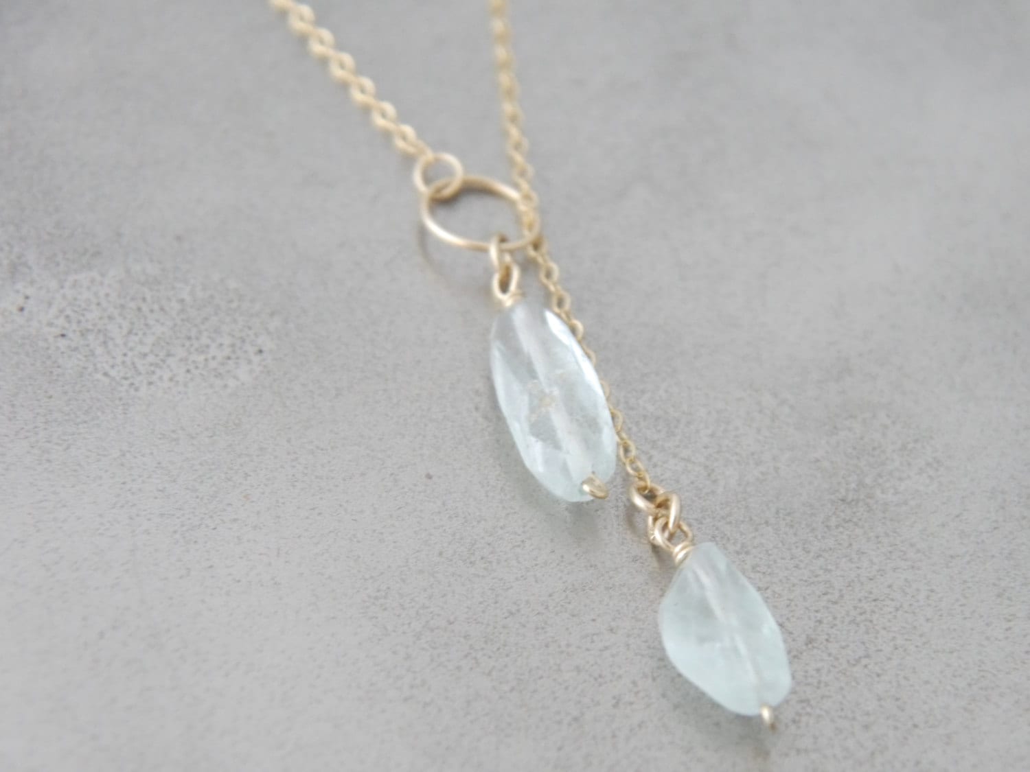 Aquamarine Lariat Y Gemstone Necklace, 14K Gold Filled Bohemian Bride