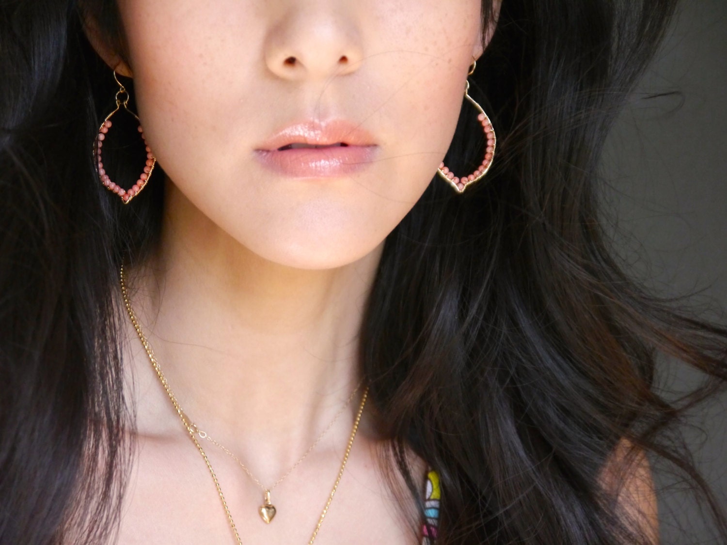 Pink Coral Dangle Gemstone Earrings, 14K Gold Filled Bohemian Style