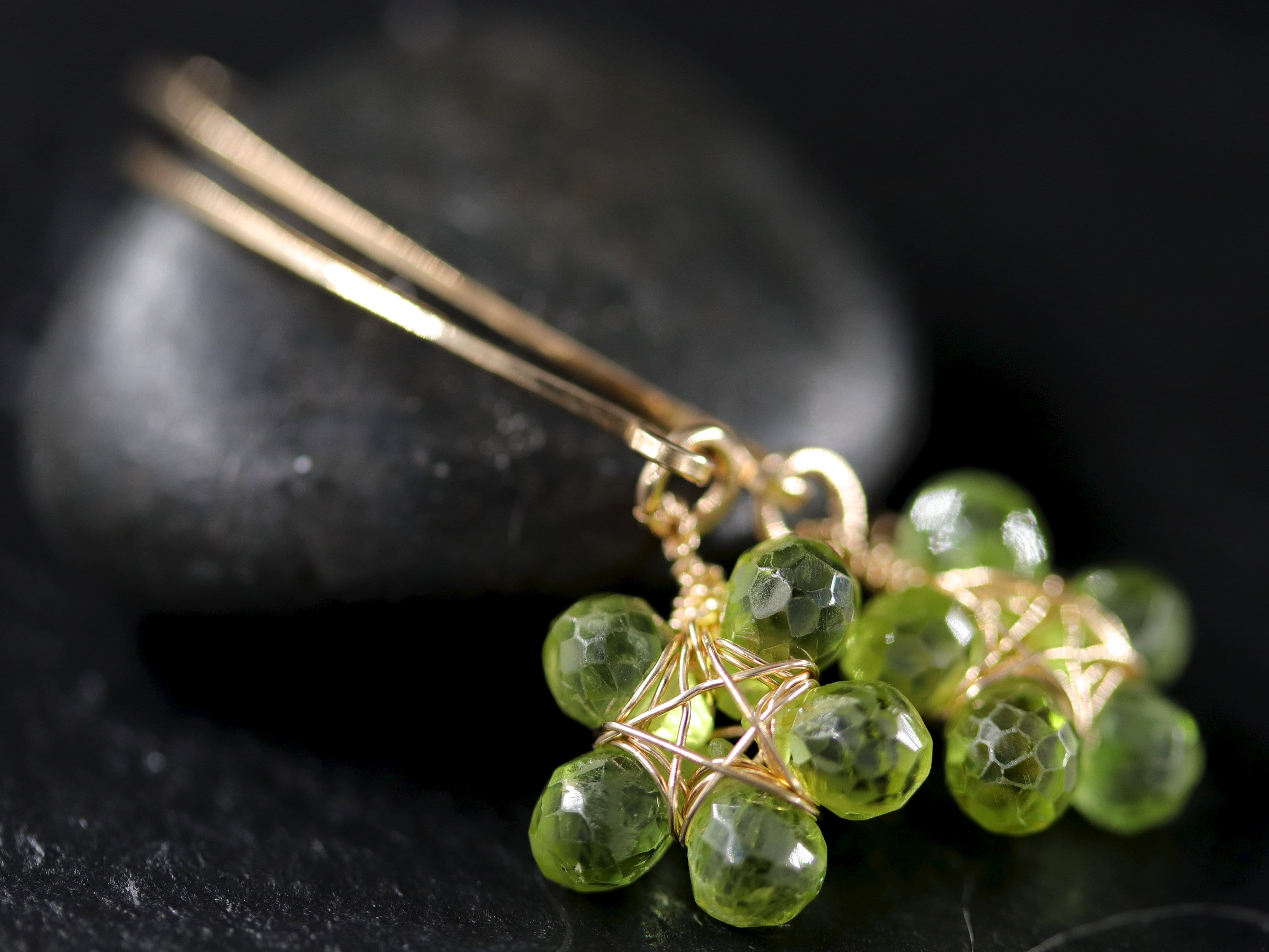 Peridot Green Floral Hoop Gemstone Earrings, 14K Gold Filled Spring Wedding