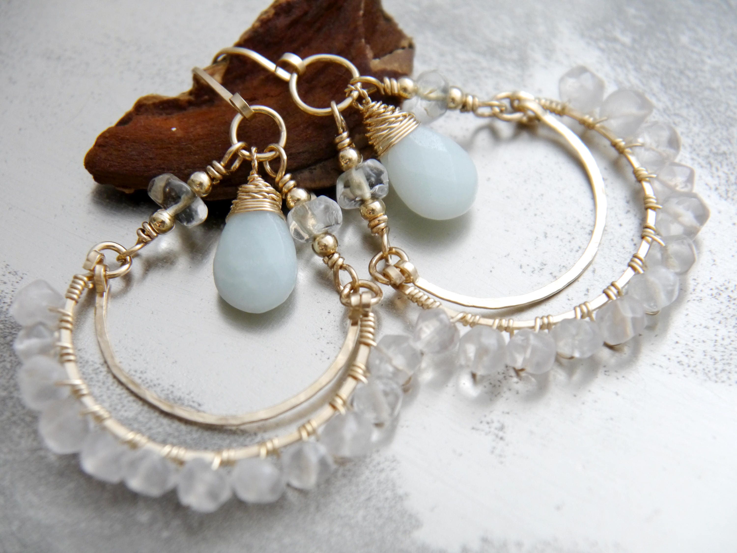Rose Quartz Amazonite Chandelier Gemstone Earrings, 14K Gold Filled Boho Chic