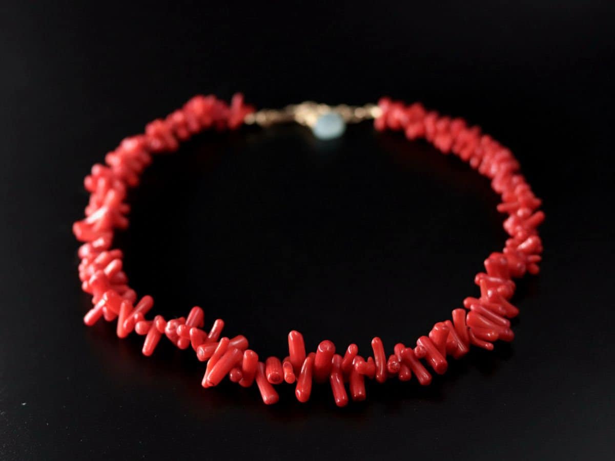 Red Coral Branch Gemstone Necklace, 14K Gold Filled Statement Jewelry