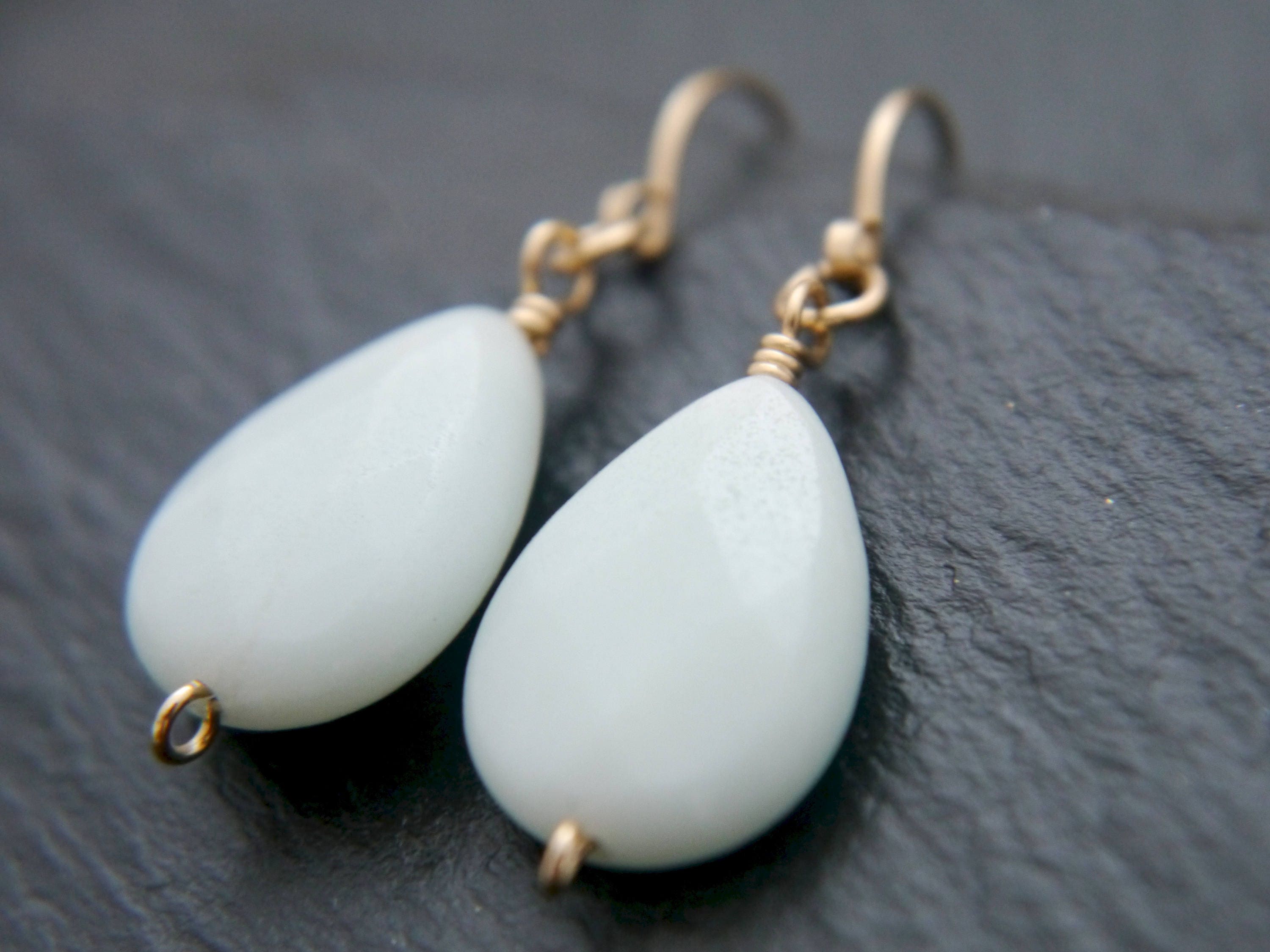 Amazonite Teardrop Drop Earrings, 14K Gold Filled Dangle, Minimal Jewelry