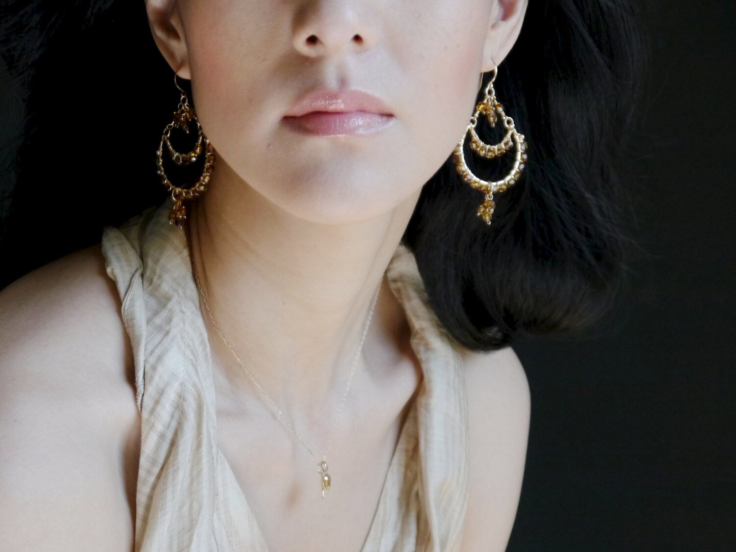 Boho Tortoiseshell Czech Glass Chandelier Gemstone Earrings, 14K Gold Filled