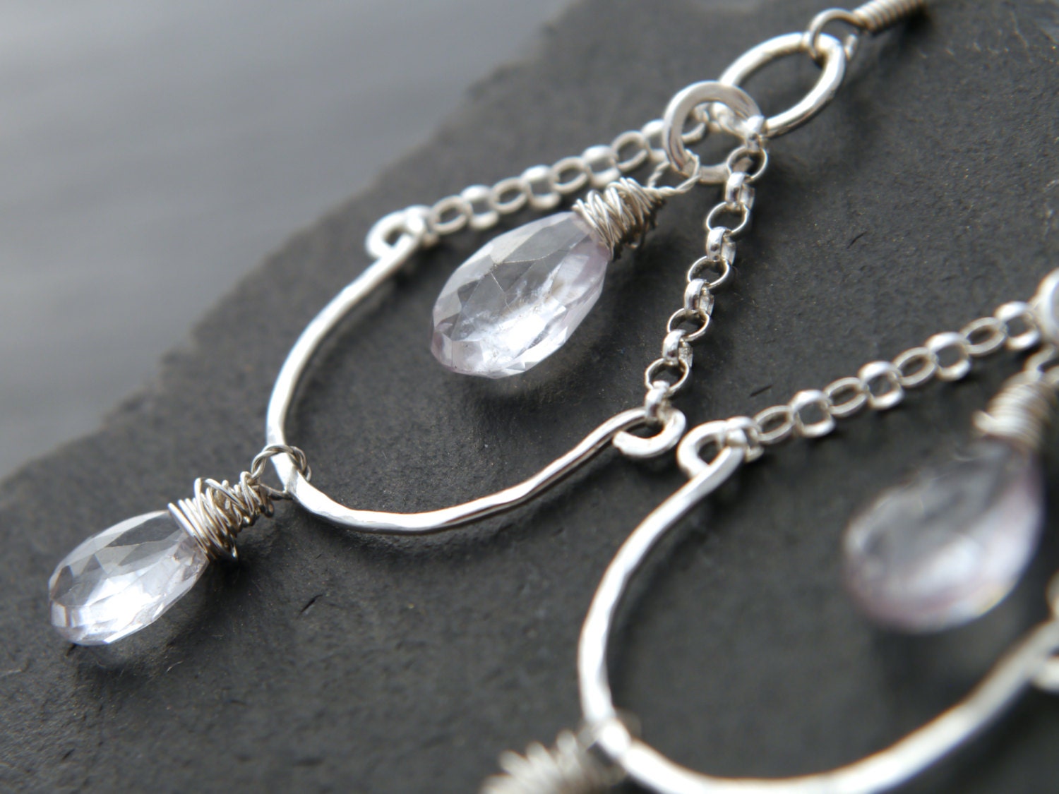 Quartz Teardrop Briolette Chandelier Gemstone Earrings, Sterling Silver Wedding Jewelry