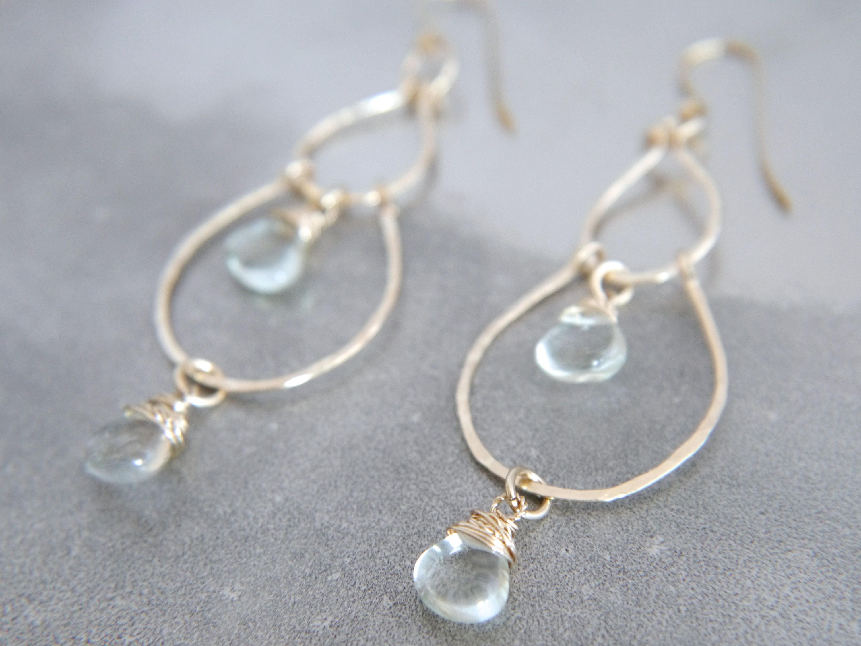 Green Amethyst Chandelier Gemstone Earrings, 14K Gold Filled Boho Wedding
