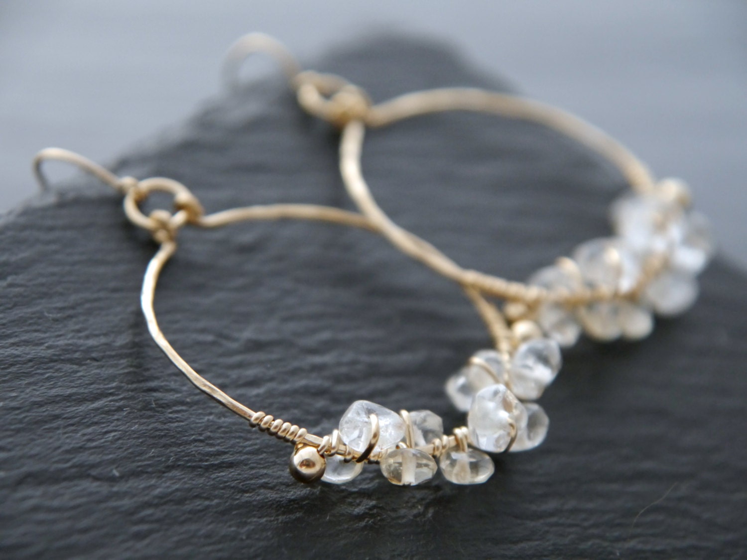Citrine Hoop Gemstone Earrings, 14K Gold Filled Bohemian Style