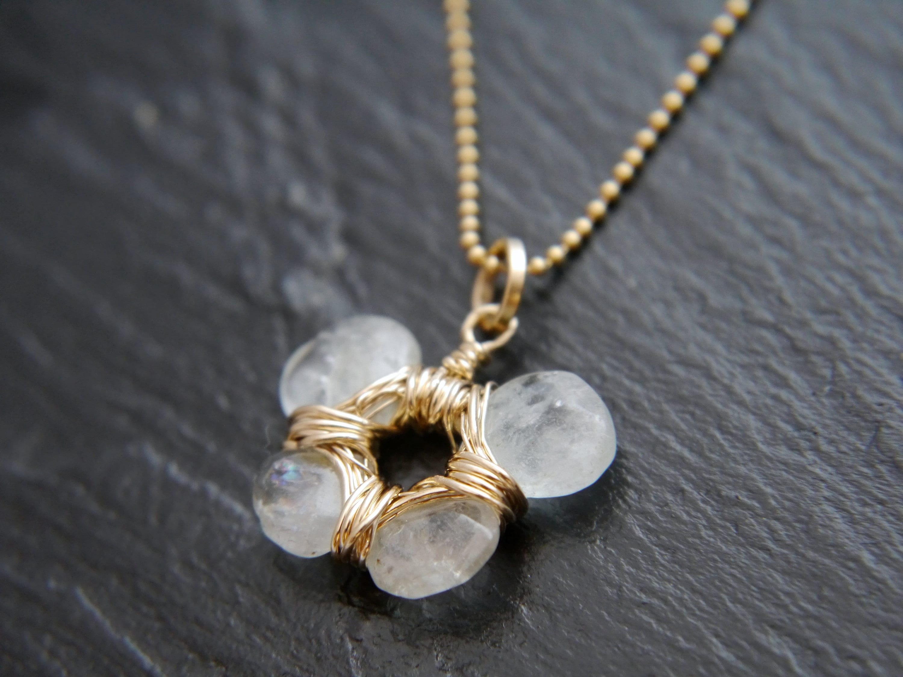 Aquamarine Flower Pendant Gemstone Necklace, 14K Gold Filled Bohemian Bride