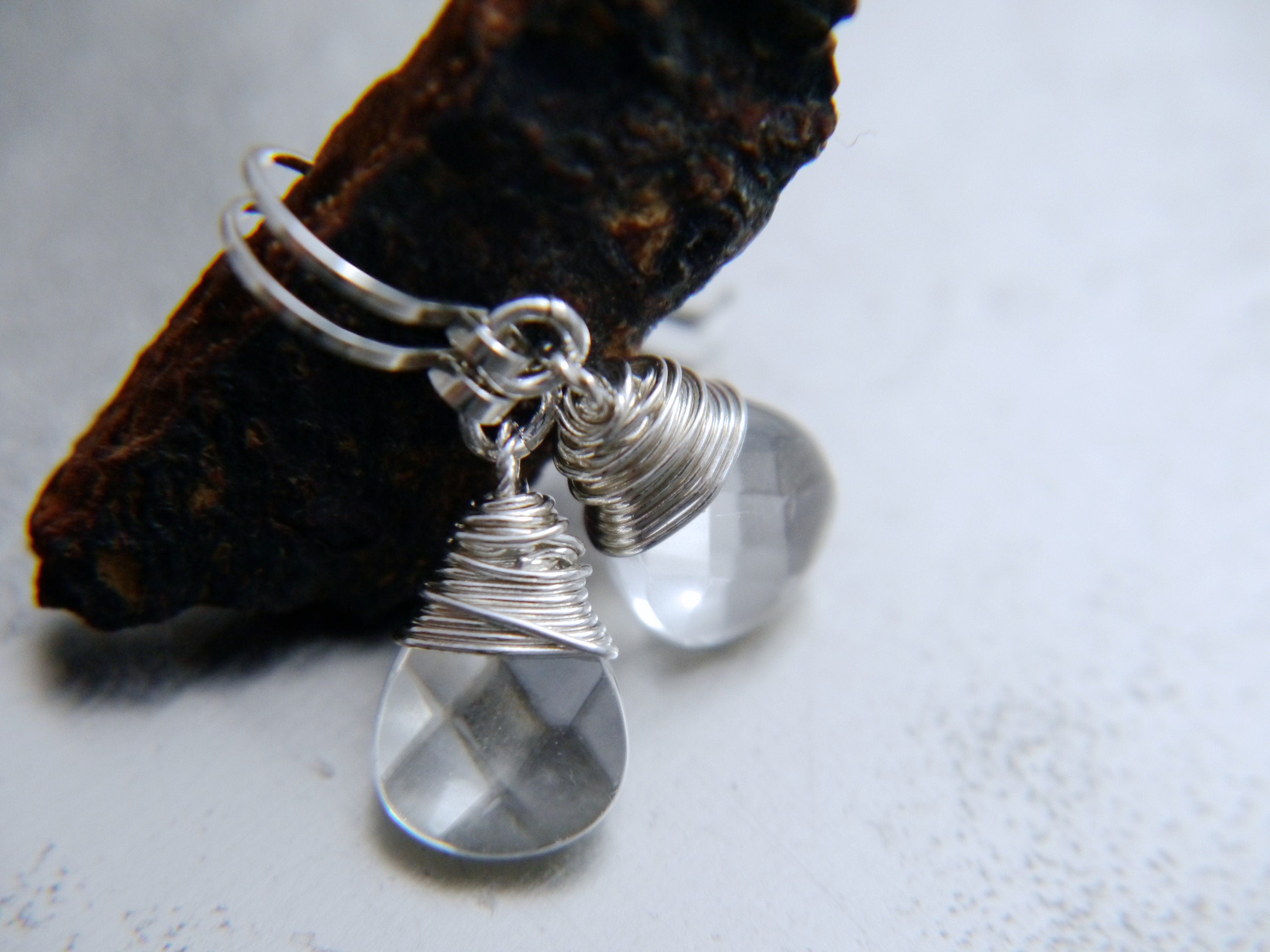 Clear Quartz Teardrop Gemstone Earrings, Sterling Silver, Minimalist