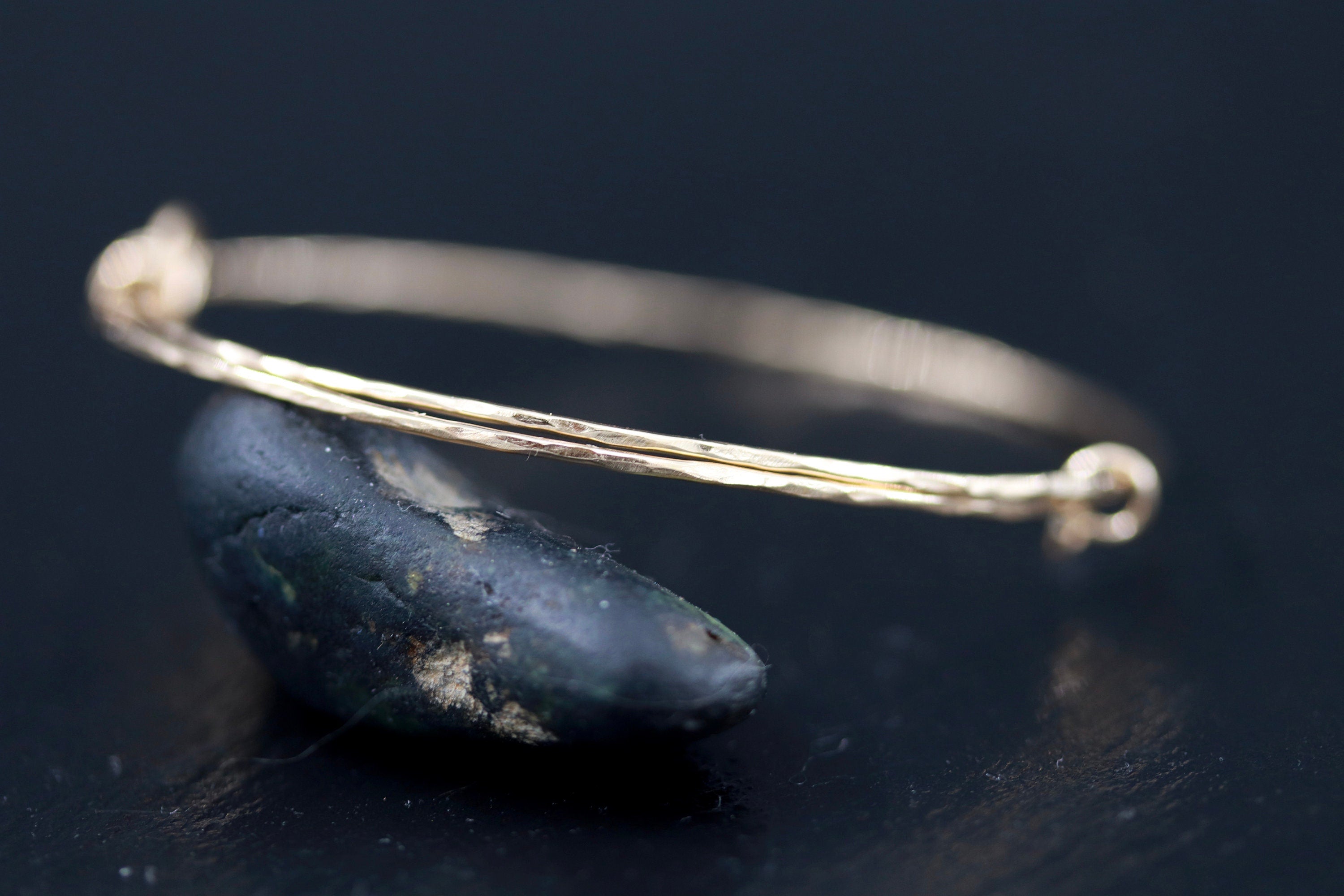 Hammered 14K Gold Filled Bangle Bracelet, Minimalist Adjustable Jewelry