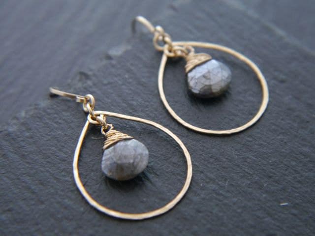 Labradorite Teardrop Dangle Gemstone Earrings, 14K Gold Filled Everyday Luxury