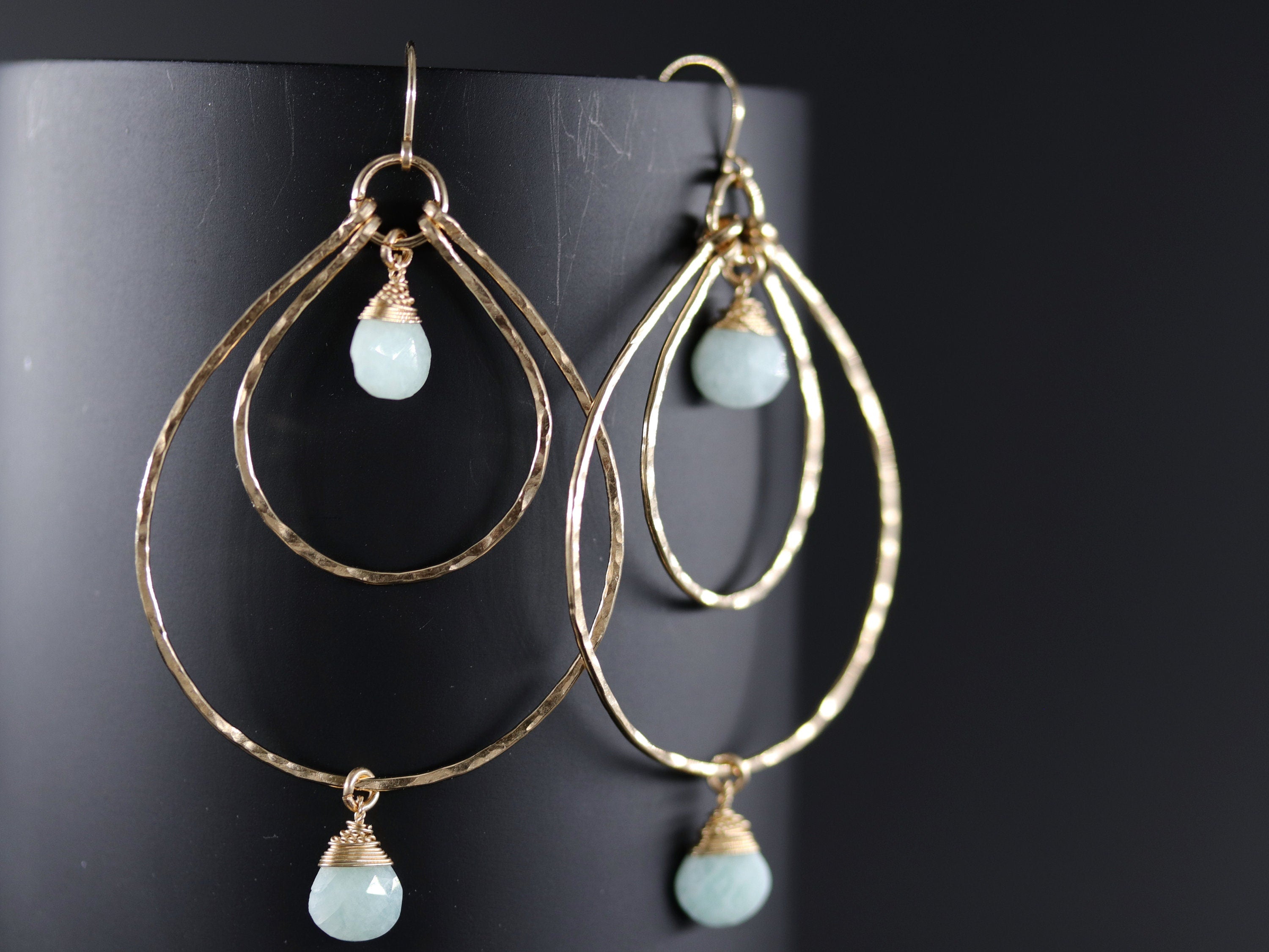 Amazonite Teardrop Chandelier Earrings, 14K Gold Filled Boho Dangle, Statement Jewelry