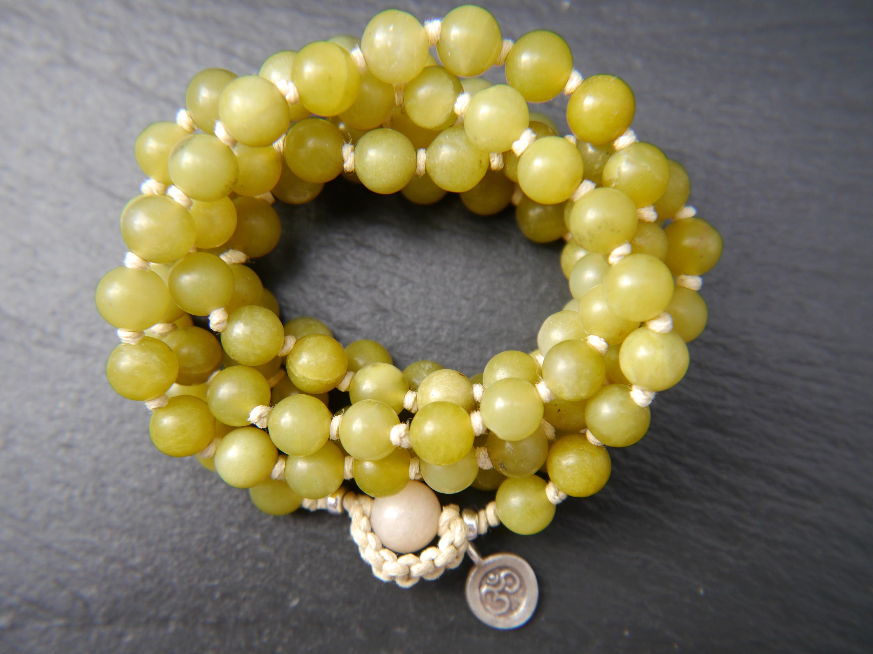 Olive Green Serpentine Mala Beads, 108 Gemstone Beads, Wrap, Hand Knotted