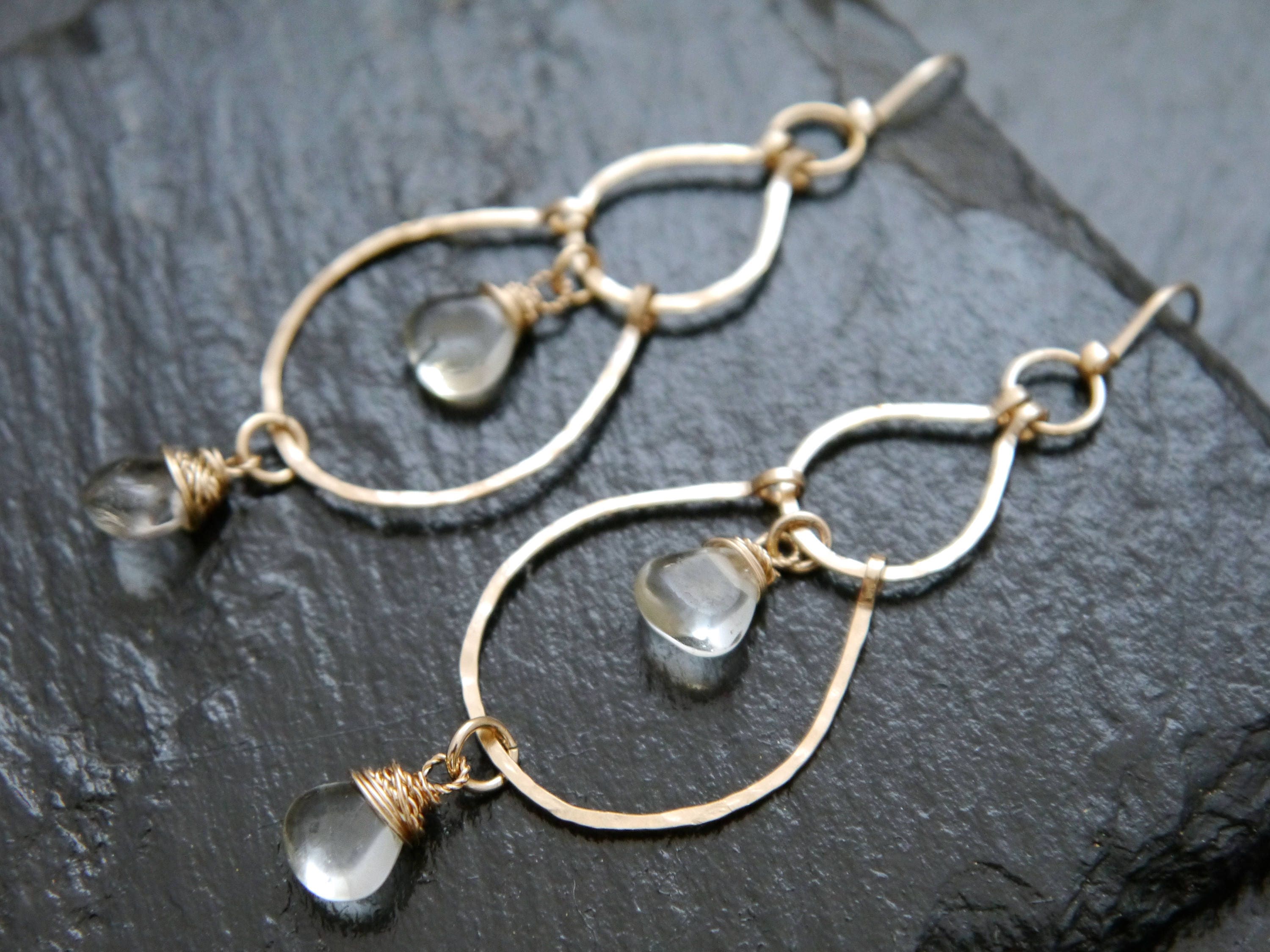 Green Amethyst Chandelier Gemstone Earrings, 14K Gold Filled Boho Wedding