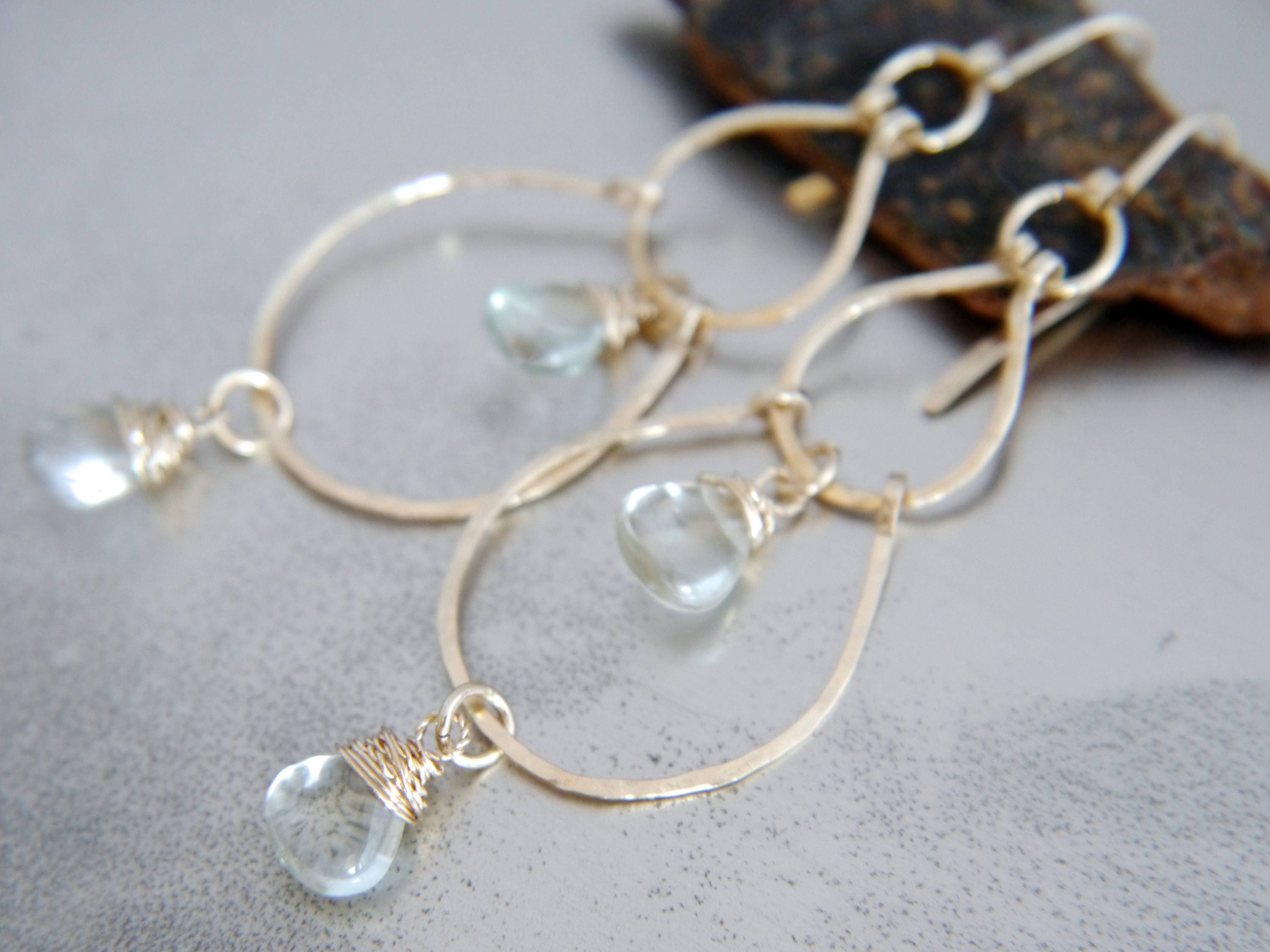Green Amethyst Chandelier Gemstone Earrings, 14K Gold Filled Boho Wedding