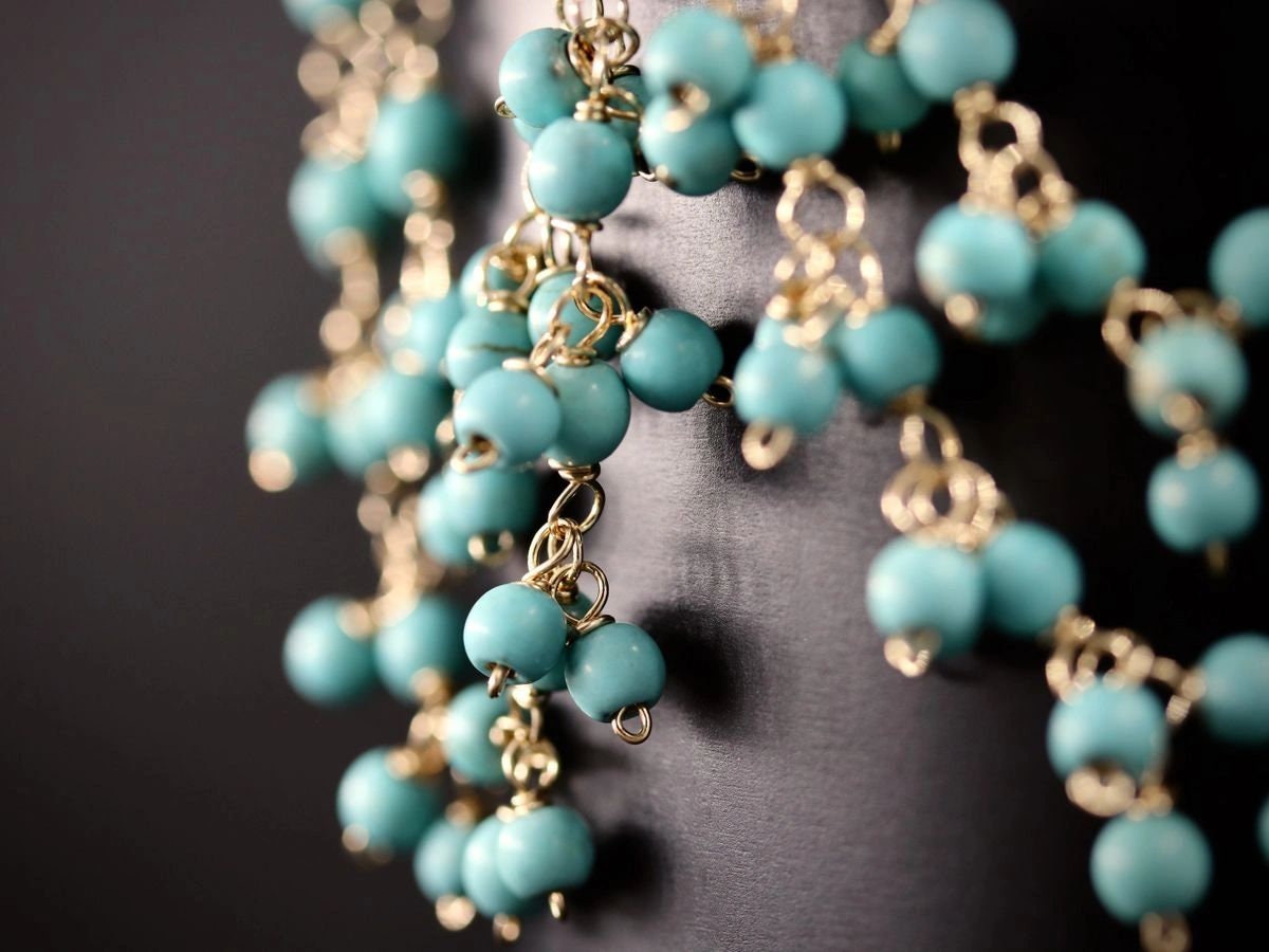Turquoise Magnesite Aqua Chalcedony Fringe, Gemstone Earrings, 14K Gold Filled Bohemian Wedding