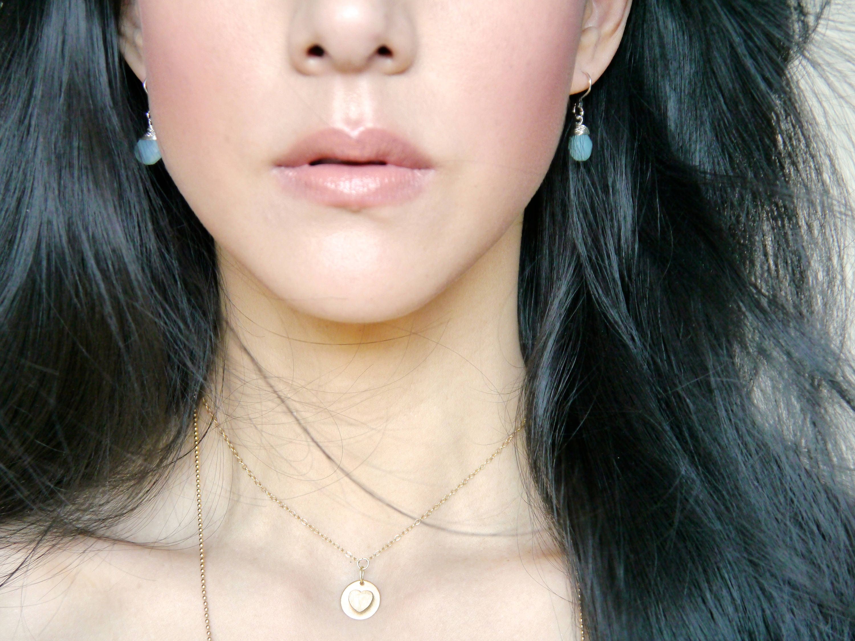 Aqua Chalcedony Heart Briolette Teardrop Gemstone Earrings, 14K Gold Filled Romantic Gift