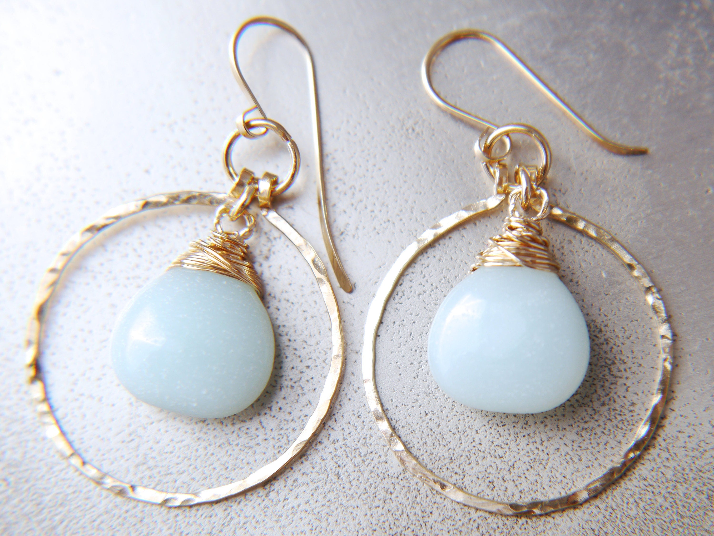 Amazonite Hoop Earrings, 14K Gold Filled Circle Dangle, Everyday Gemstone Jewelry
