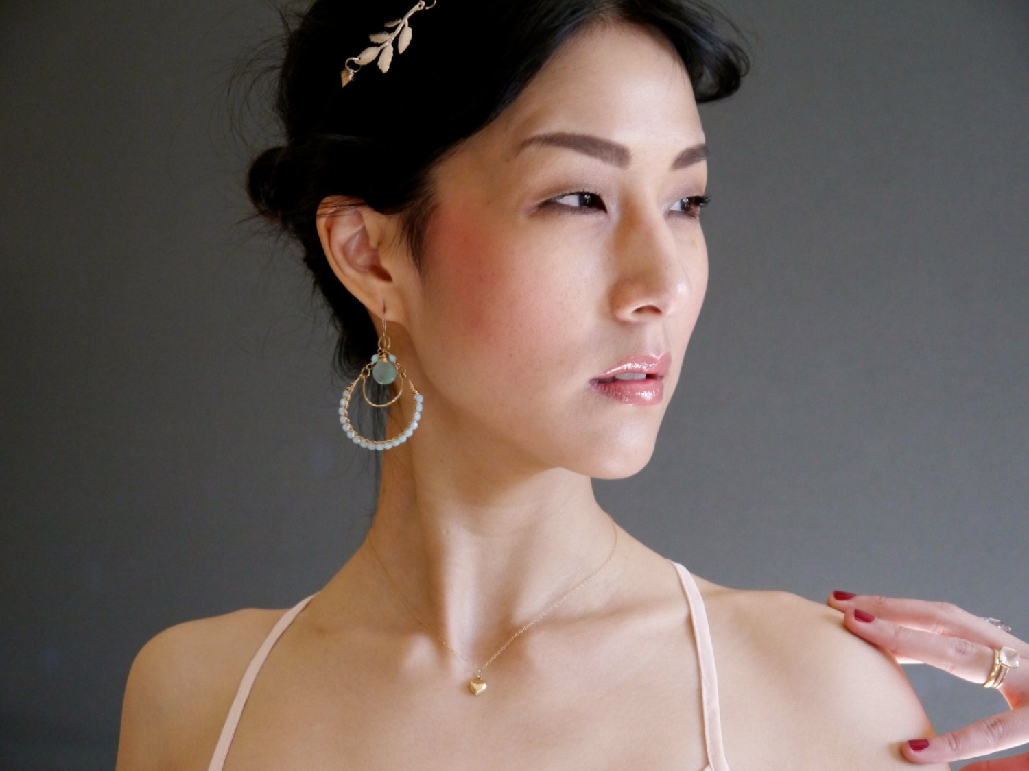 Aqua Chalcedony Briolette Chandelier Earrings, 14K Gold Filled Boho Dangle, Statement Jewelry