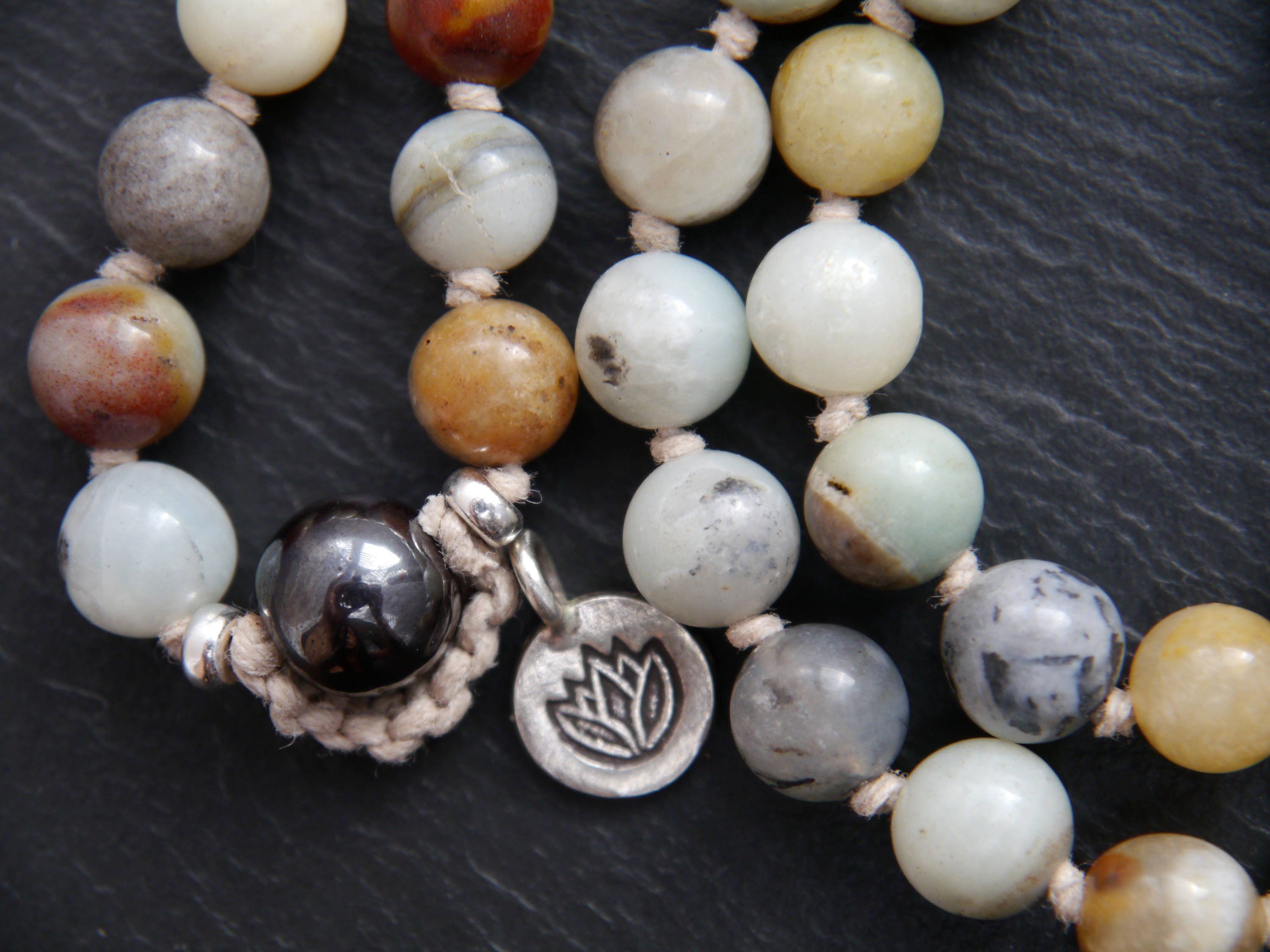 Multicolor Flower Amazonite Mala Beads, 108 Gemstone Beads, Wrap, Hand Knotted